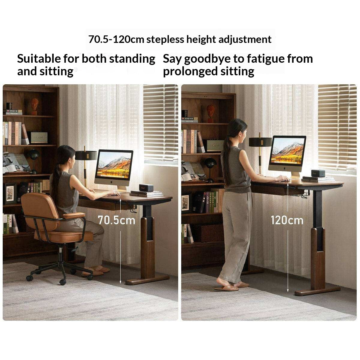 Black Walnut, White Ash Solid Wood Electric Height-Adjustable Standing Desk with Storage Drawers