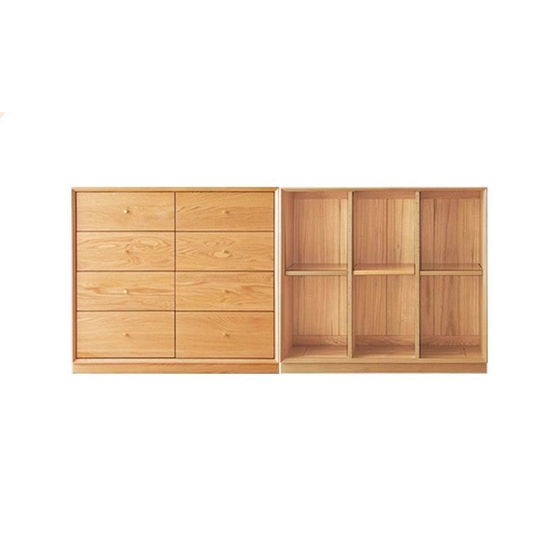 Oak Solid Wood Bookcase Glass Sliding Door Side Storage Cabinet Free Combination