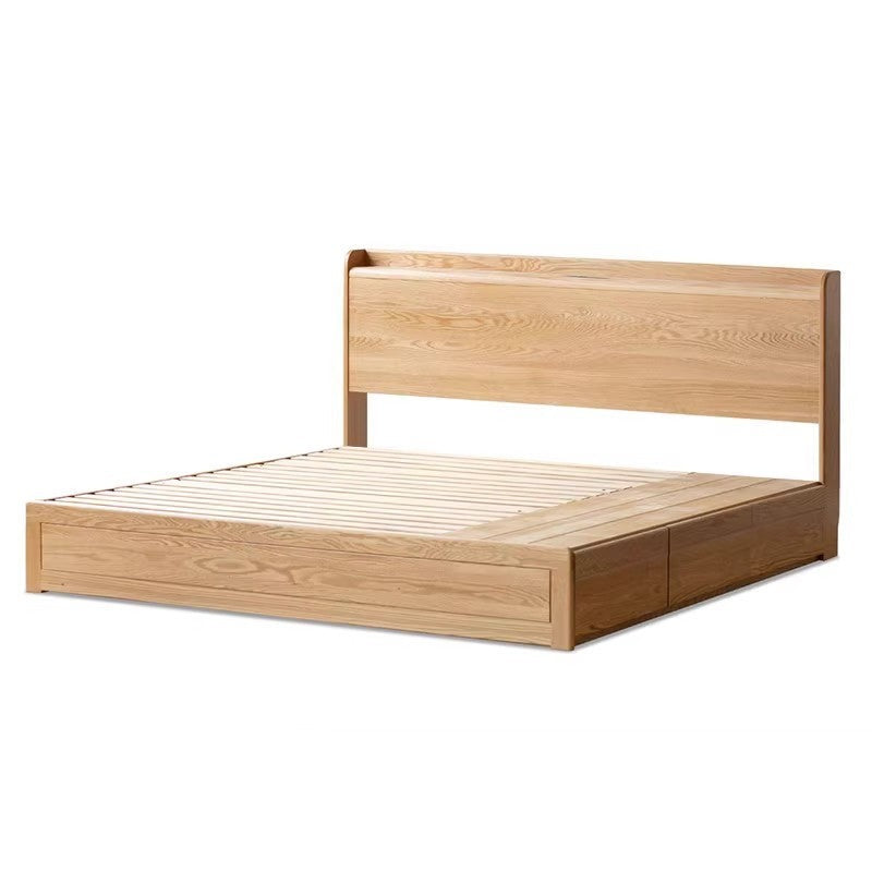 Oak Solid Wood Drawer Storage Bed with Sockets Box Bed"