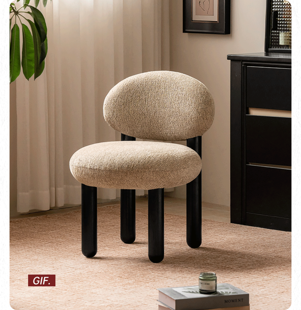 Ash Solid Wood Pebble Chenille Accent Chair with Cylindrical Legs
