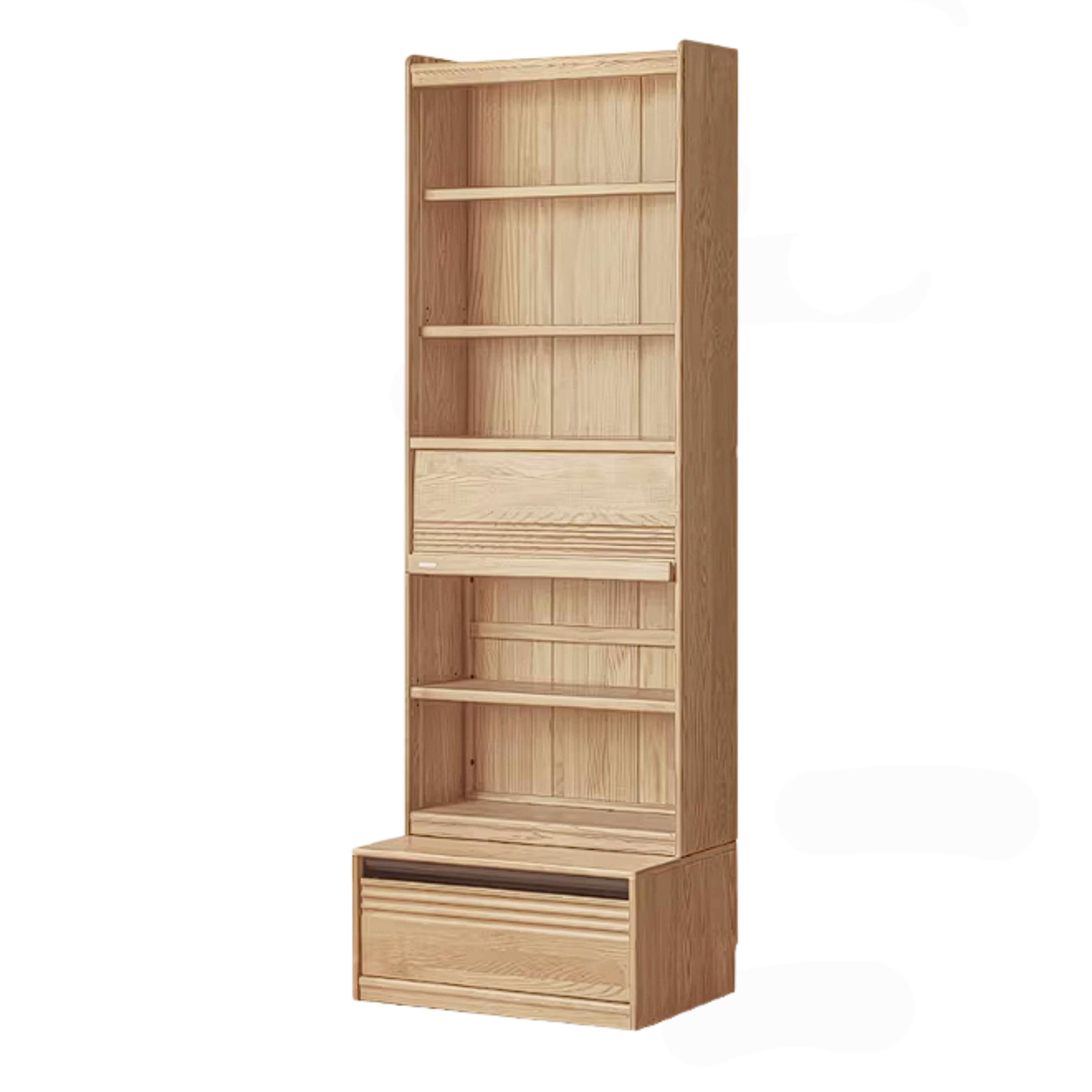 Ash Solid Wood Bookshelf with Wall Mounted Display Cabinet Design
