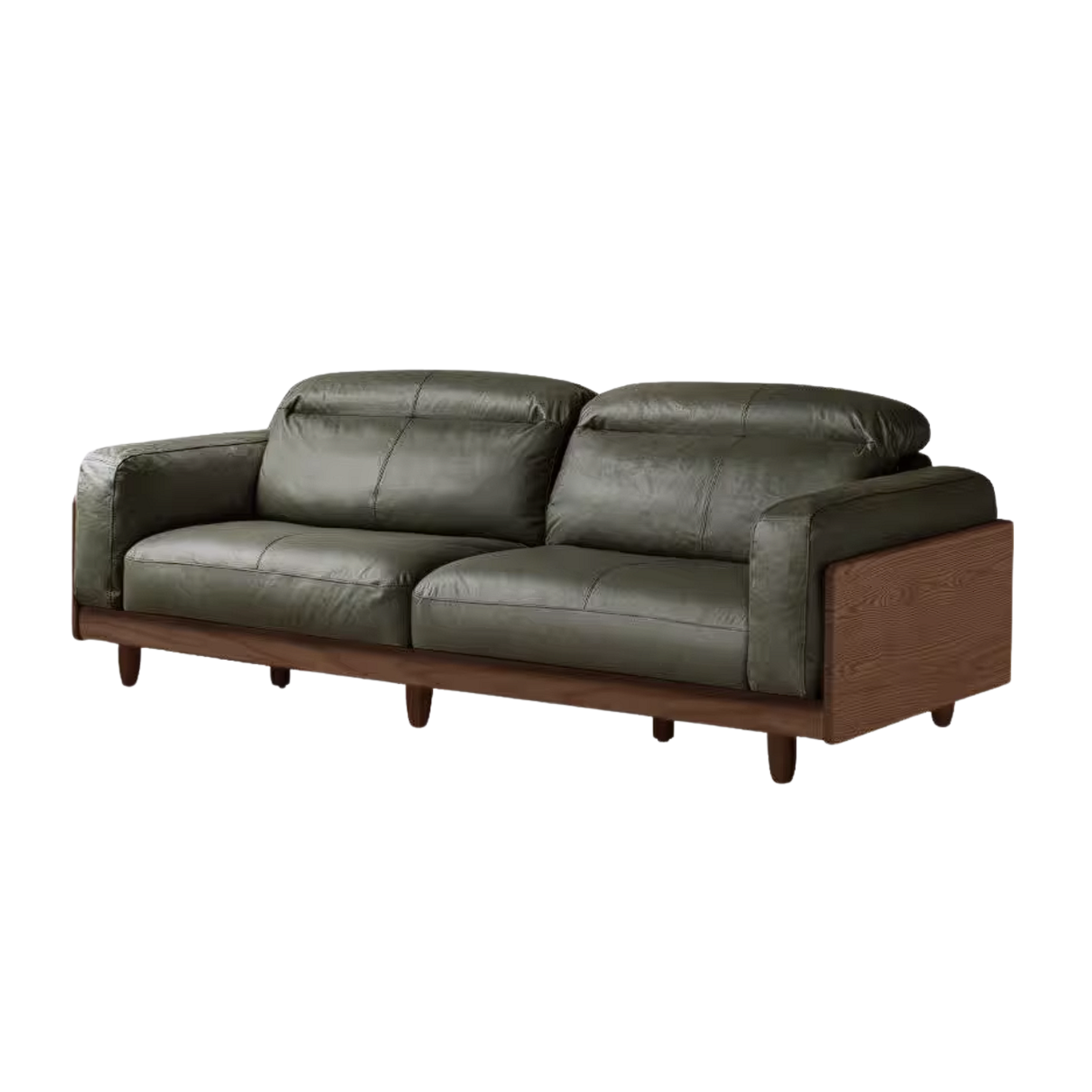 Ash Solid Wood Genuine leather Sofa with Solid Wood Frame and Adjustable Headrest