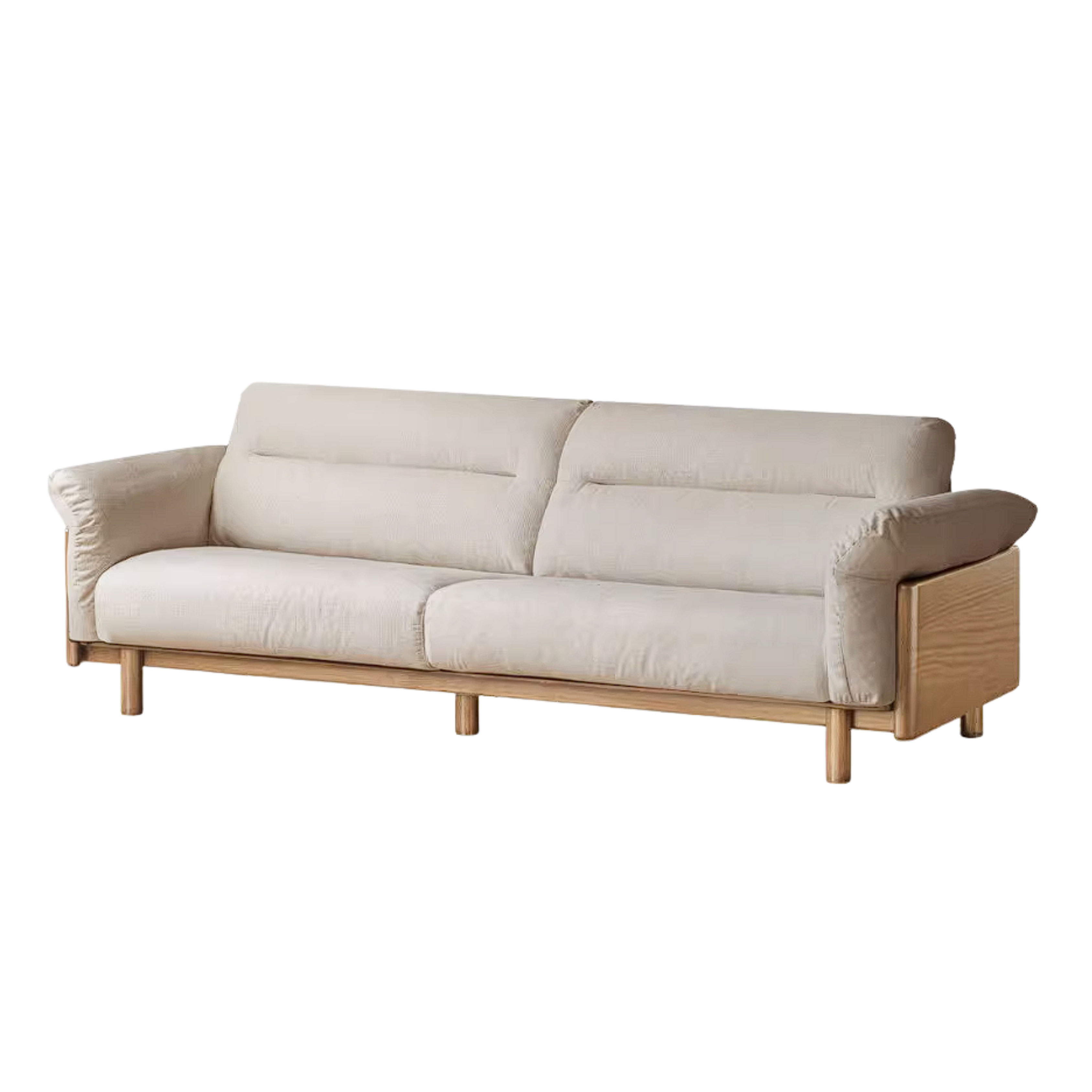 Oak Solid Wood Sofa with Wide Track Arms Genuine leather, fabric, removable and washable