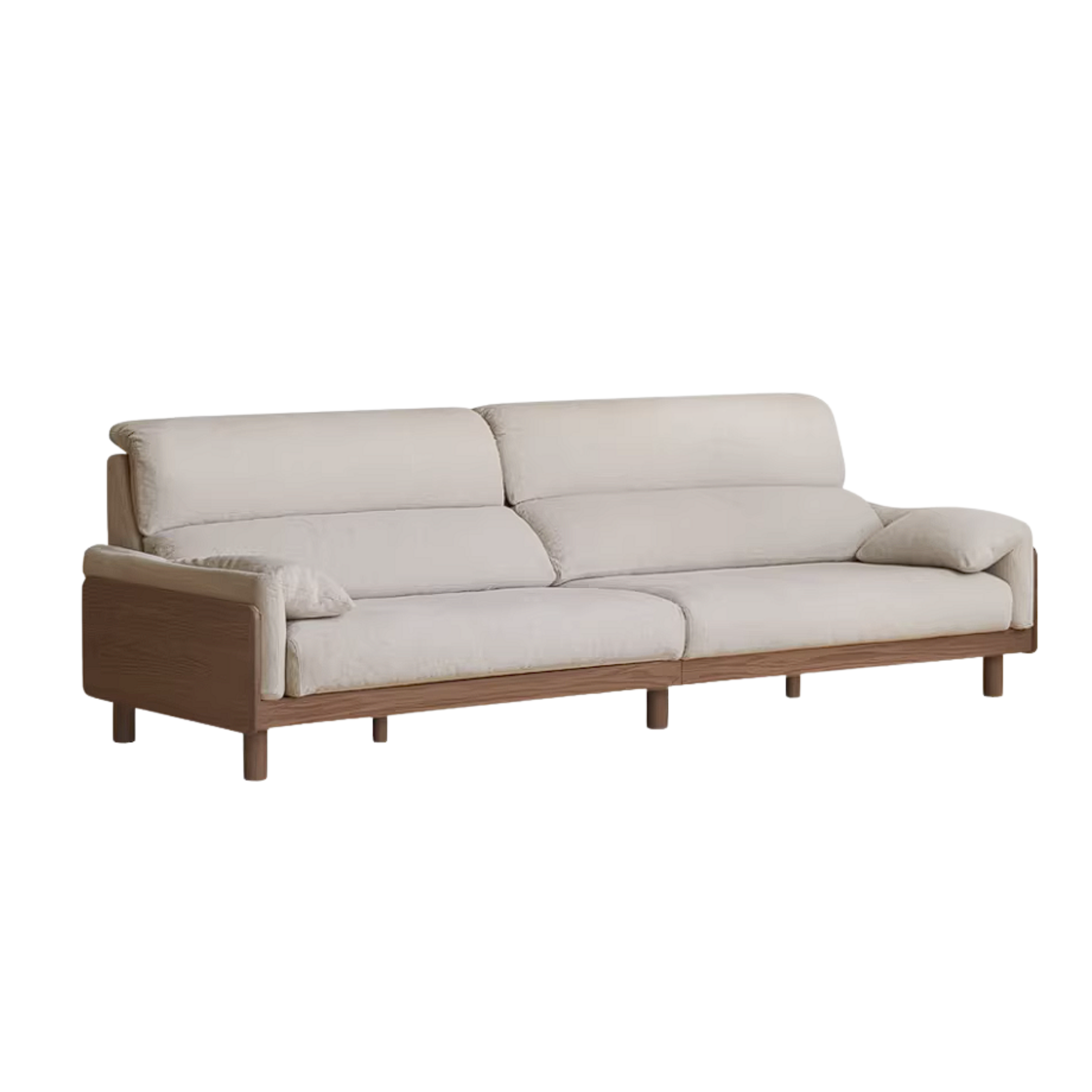 Ash Solid Wood Linen Sofa with Exposed Wood Base