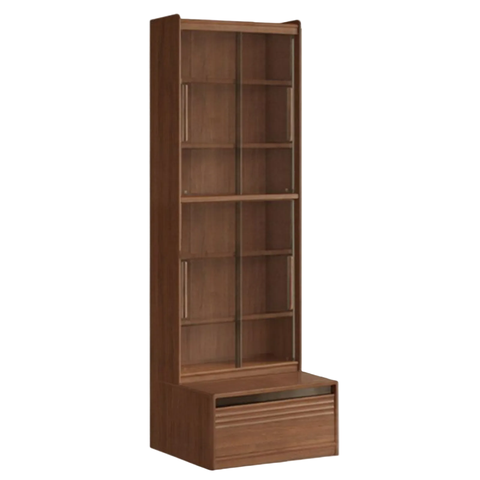 Black Walnut Solid Wood Integrated Wall Bookcase with Floor Display