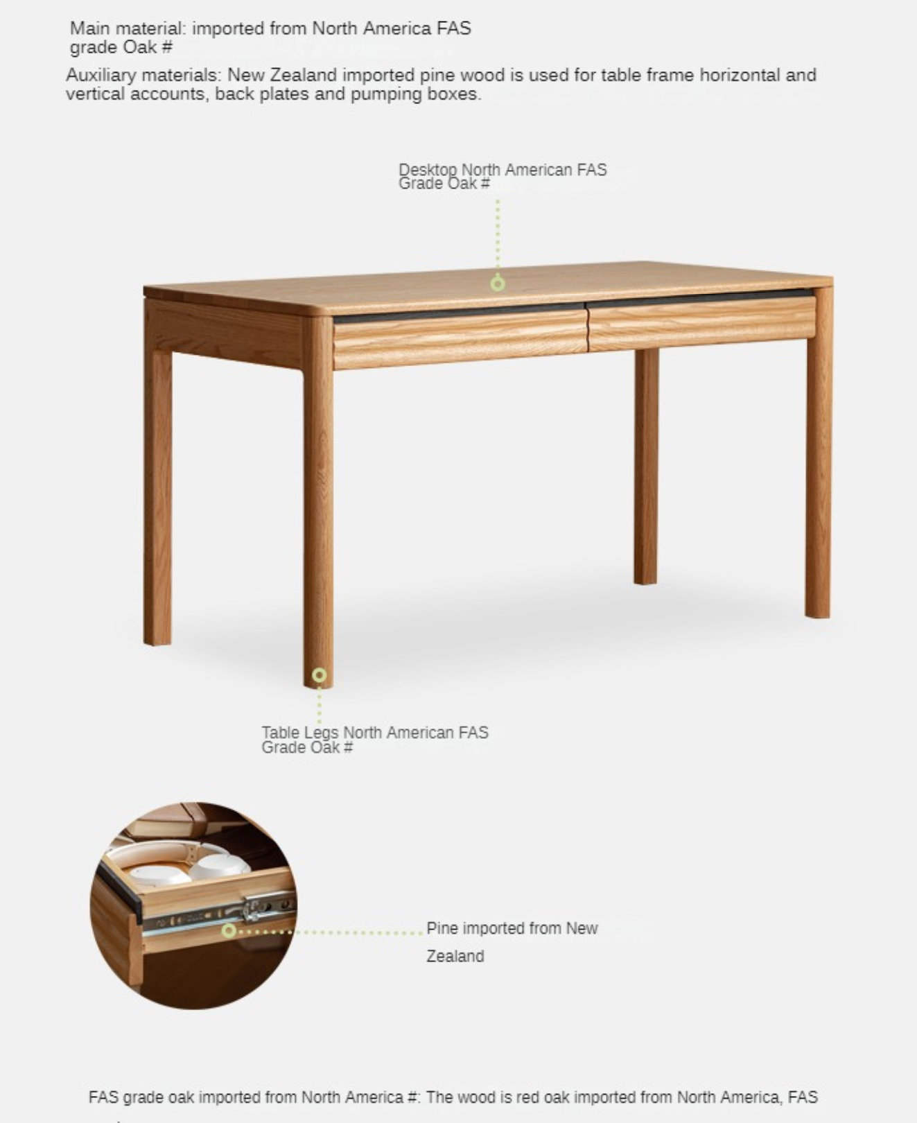 Oak Solid Wood Computer Desk With Drawer