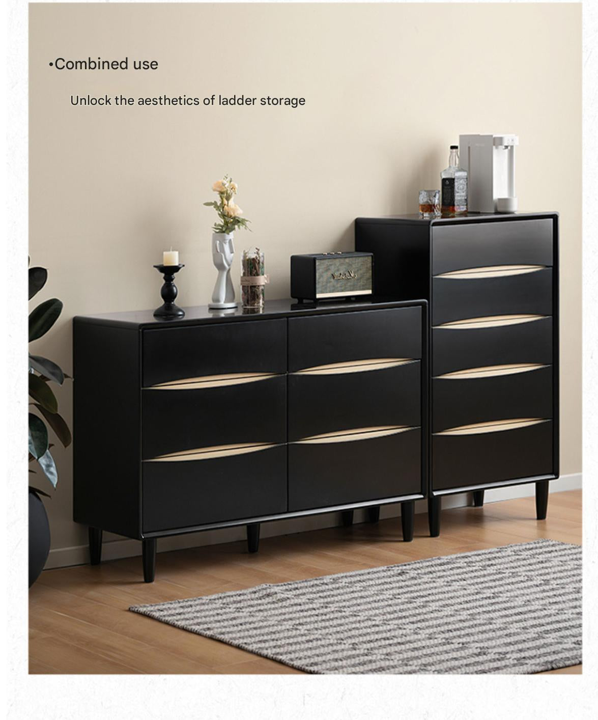 Solid Rubberwood Modern Drawer Cabinet.