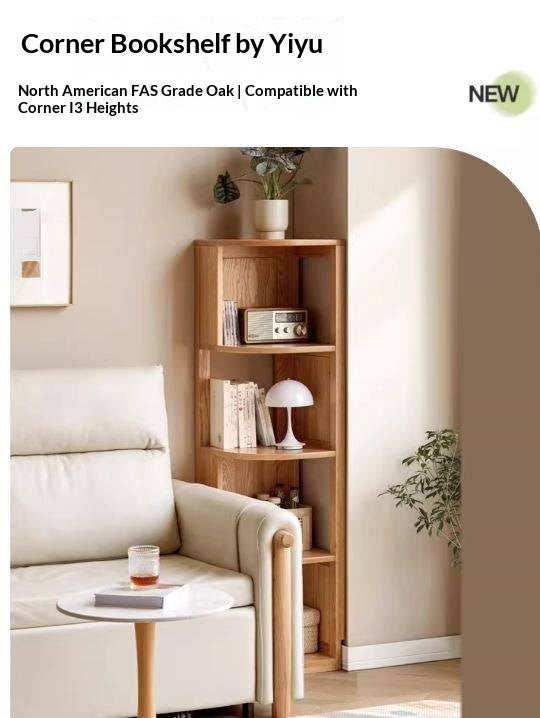 Solid Rubberwood, Oak, Ash Solid Wood Triangle Corner Bookshelf with Multi-Layer Shelving