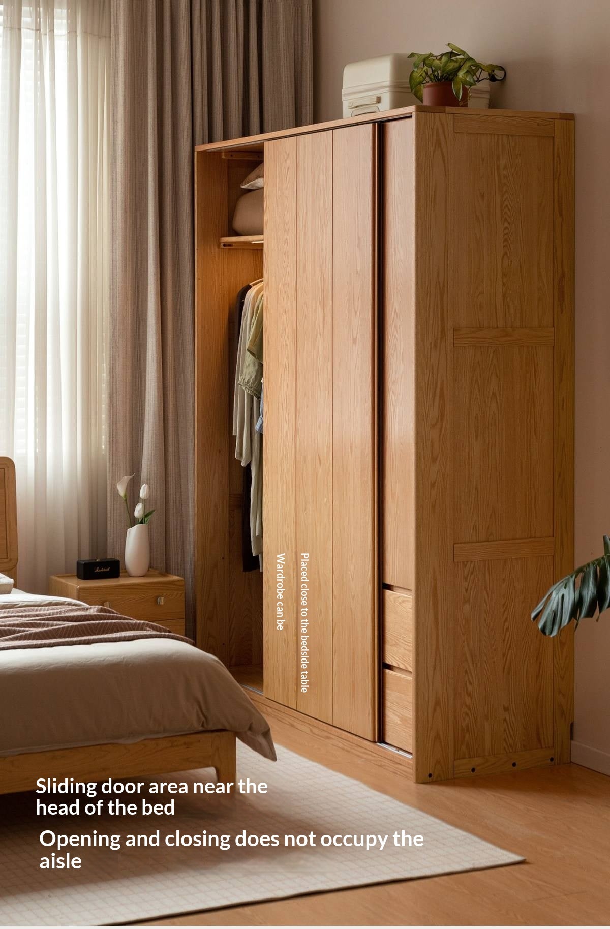 Oak Solid Wood Modern Storage Wardrobe with Casual Style