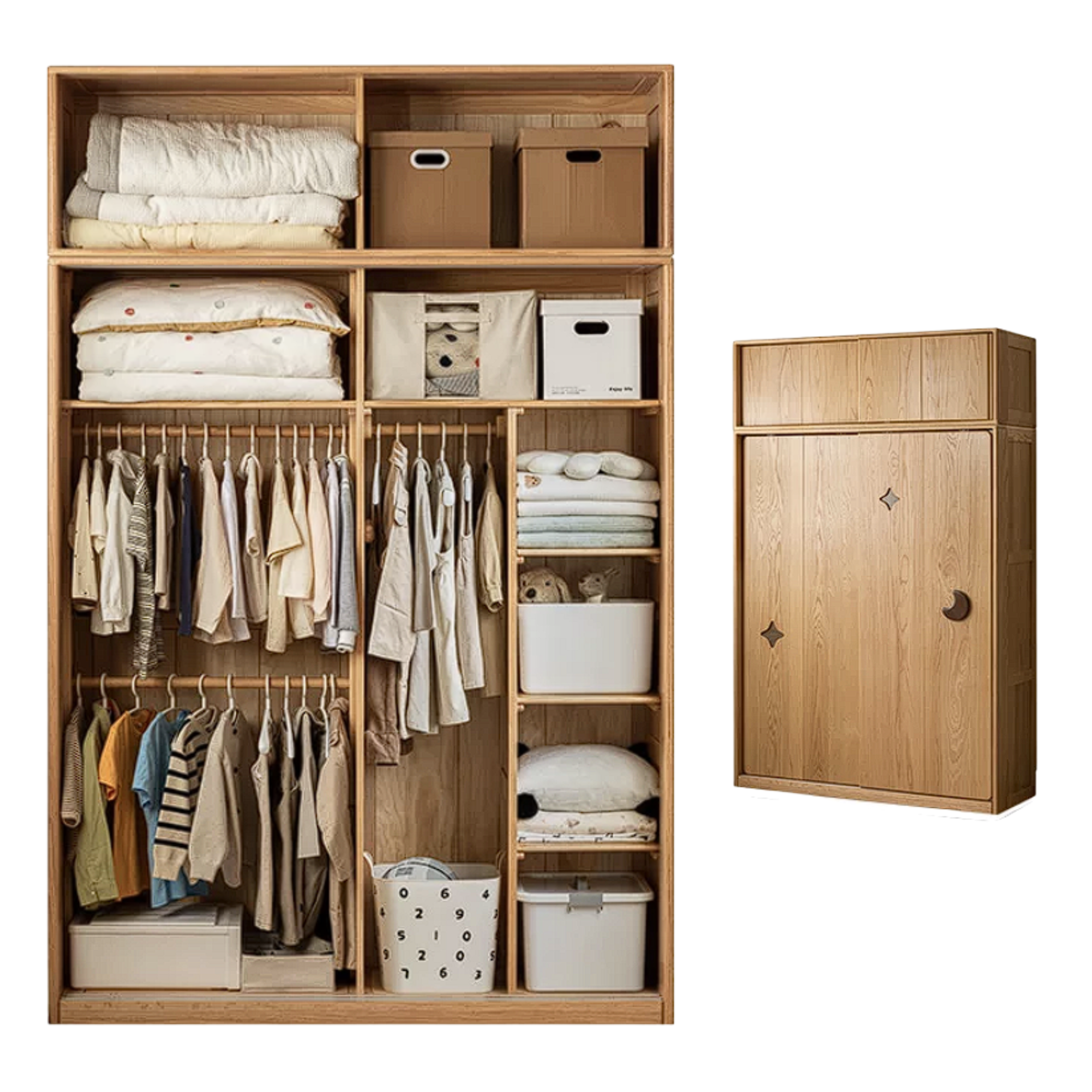 Oak Solid Wood Kids Sliding Door Wardrobe