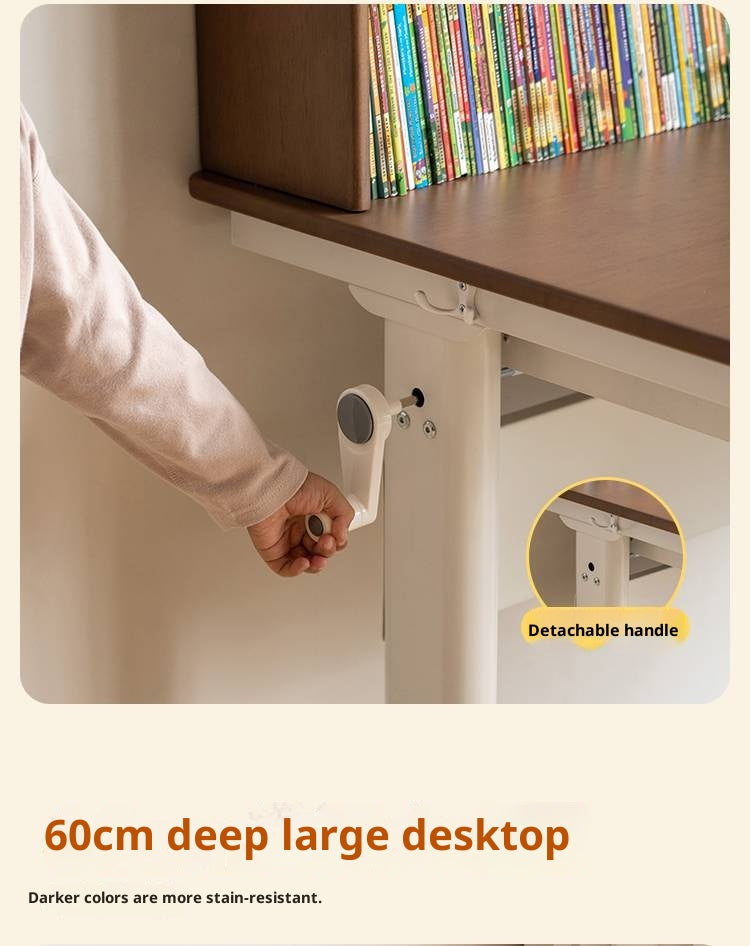 Solid Rubberwood Children s Hand-cranked Height Adjustable Desk