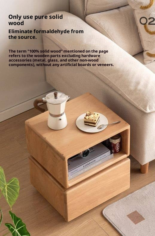 Beech Solid Wood Floor Rotating Side Table