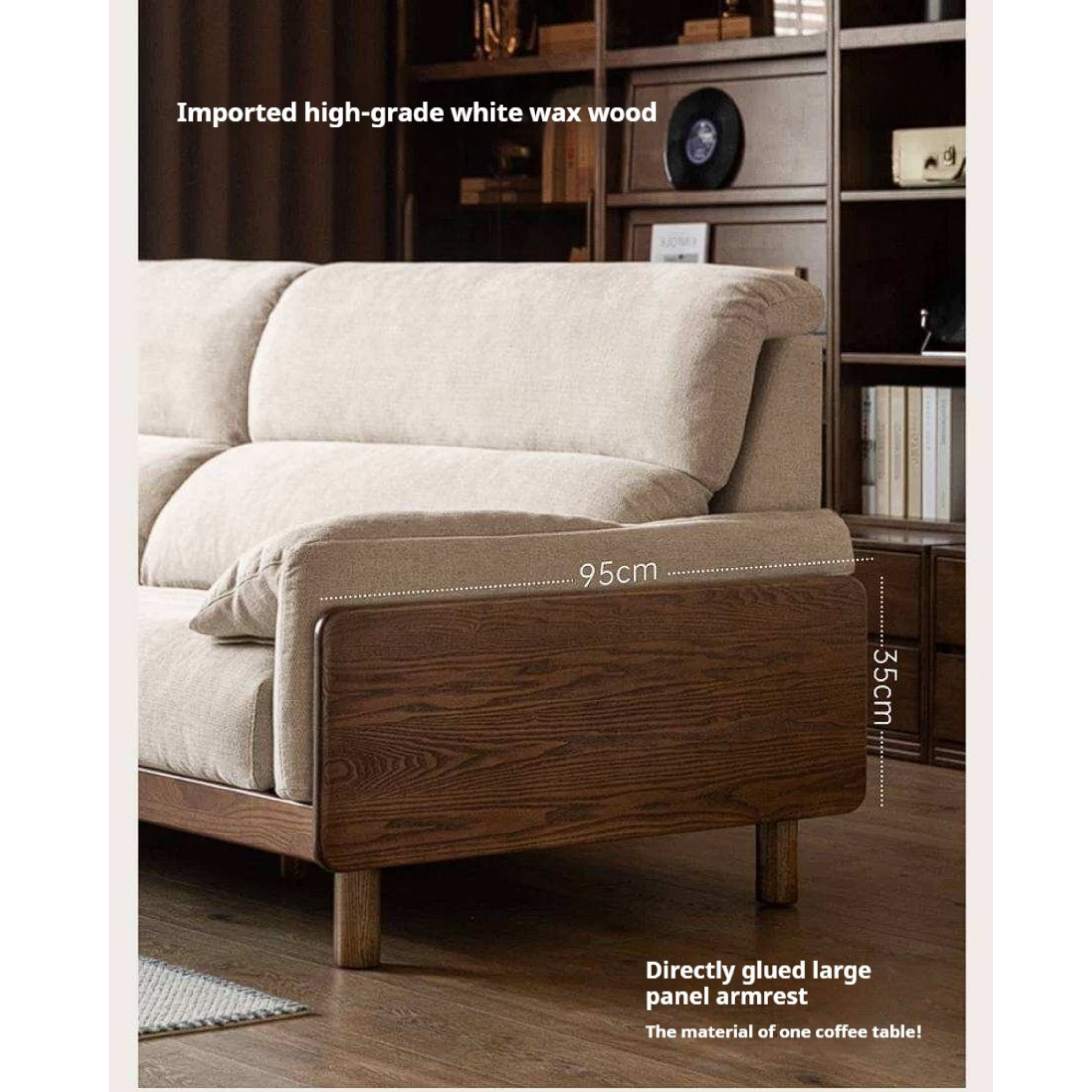 Ash Solid Wood Linen Sofa with Exposed Wood Base