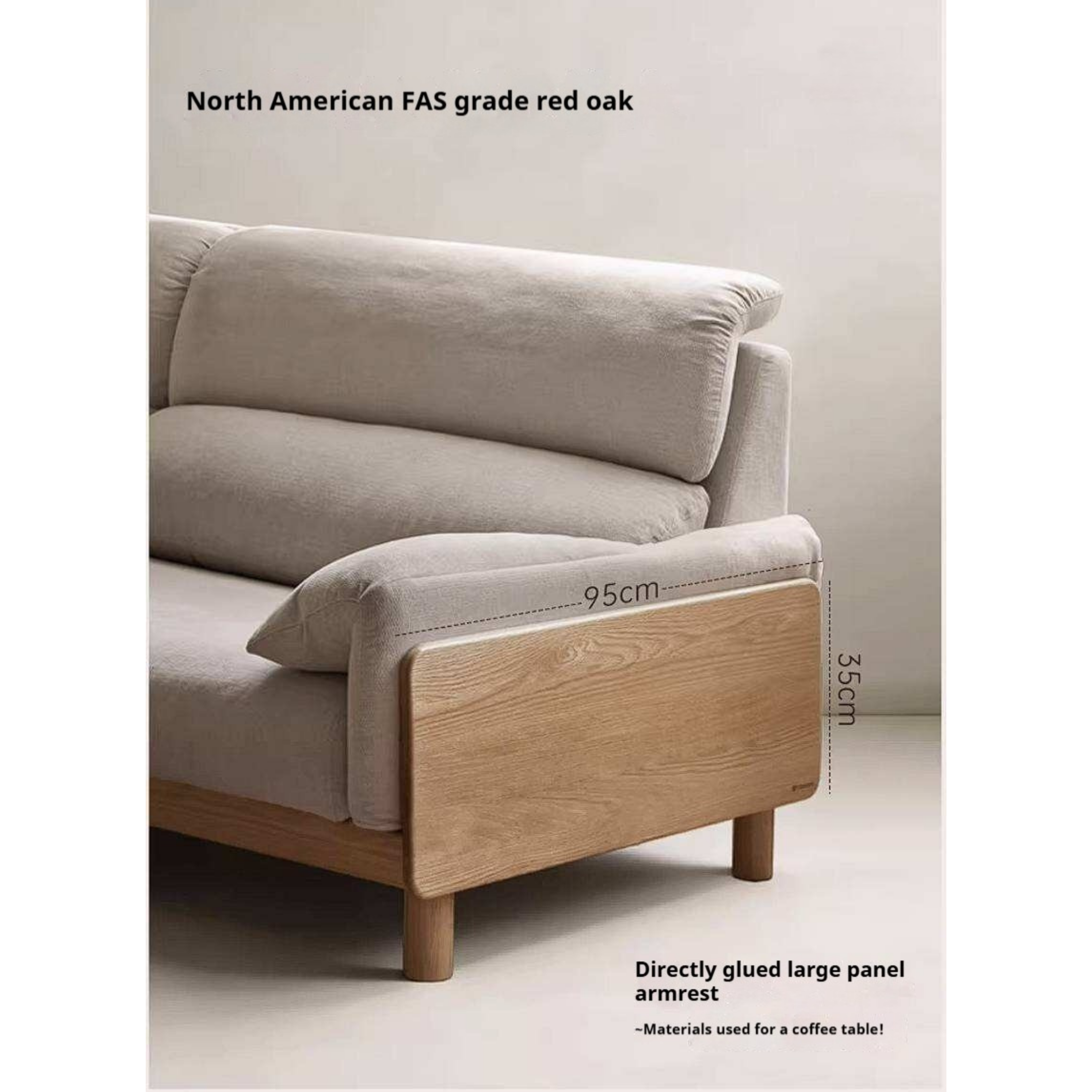 Oak, Ash Solid Wood Linen Sofa with Exposed Wood Base