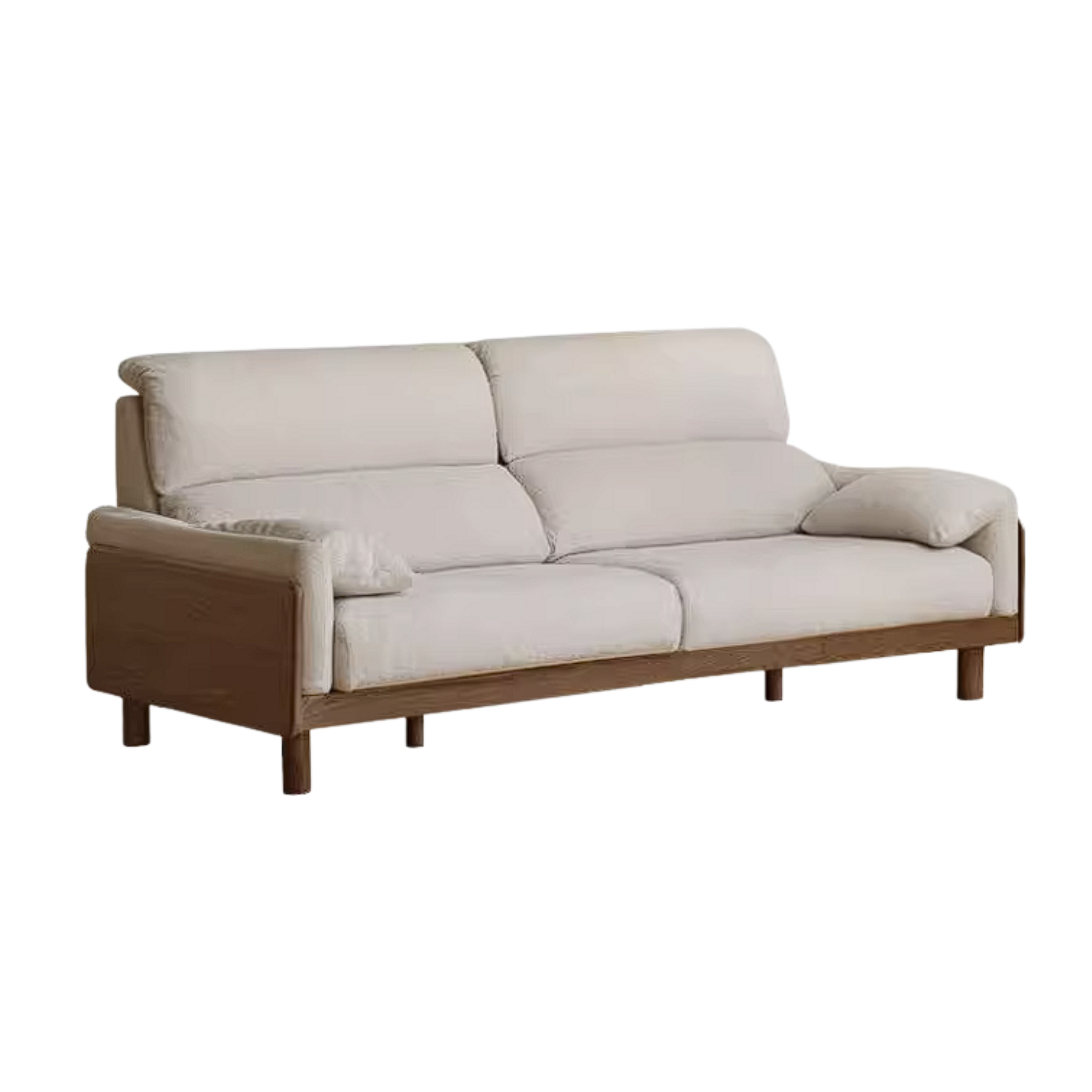 Ash Solid Wood Linen Sofa with Exposed Wood Base