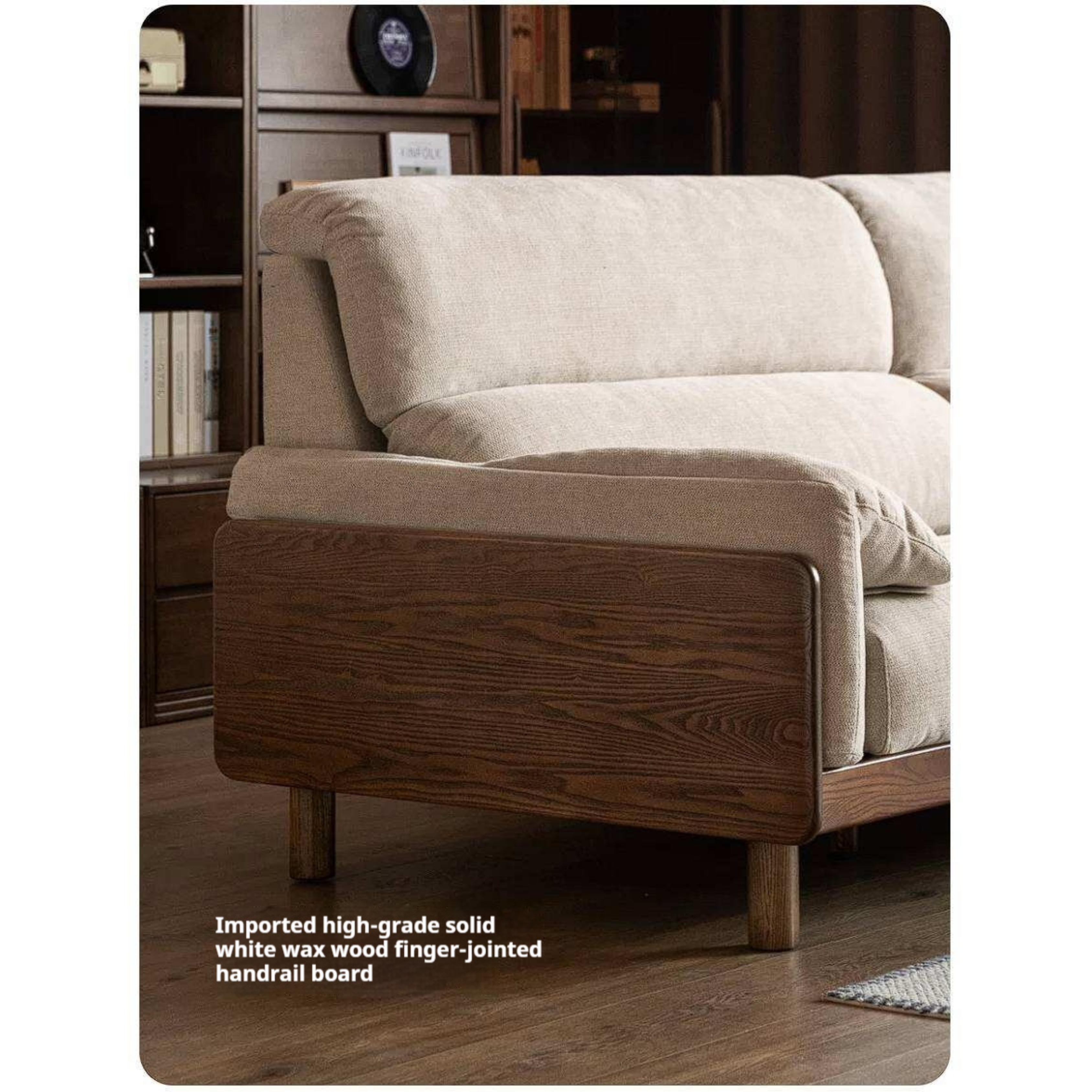 Ash Solid Wood Linen Sofa with Exposed Wood Base