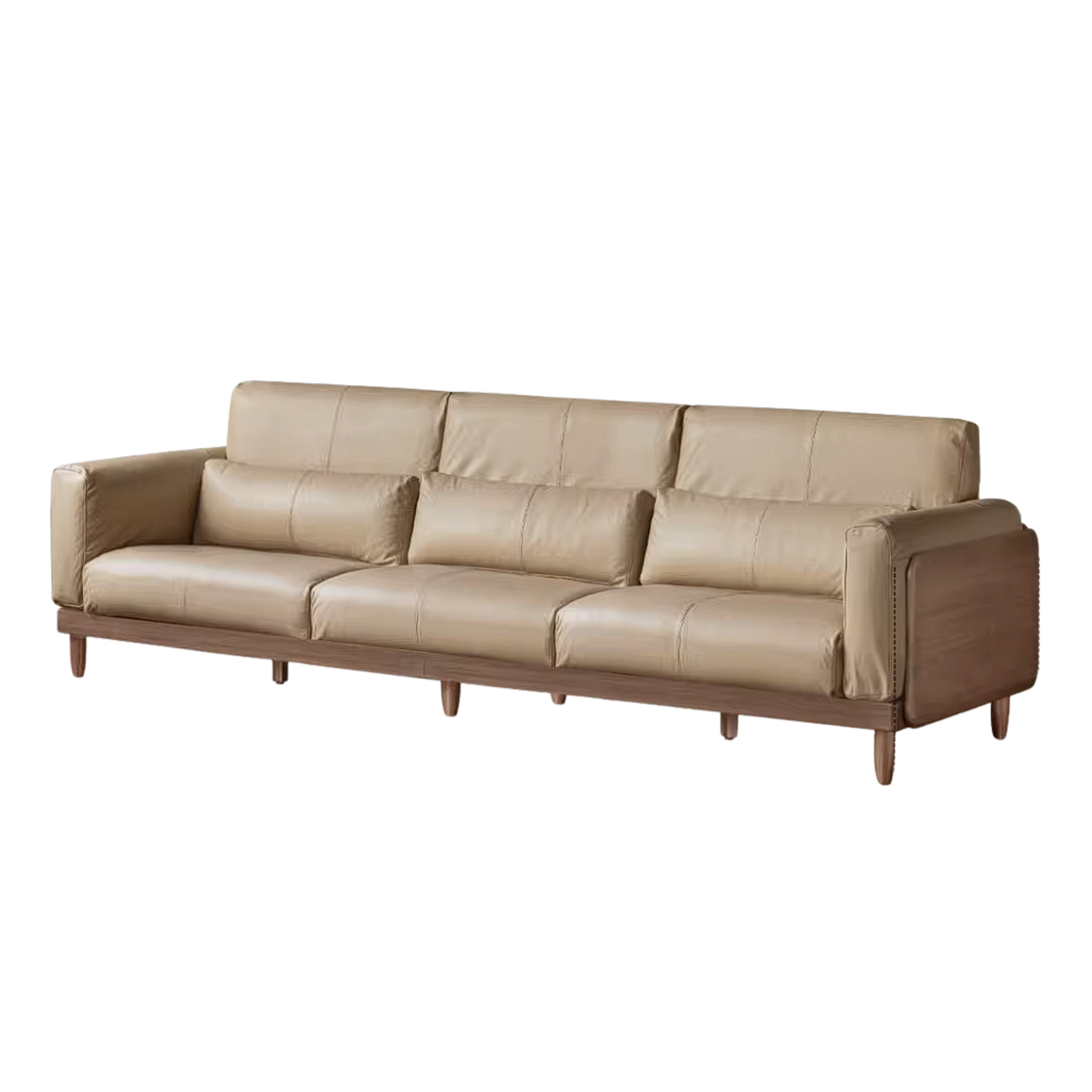 Black Walnut, Golden Sandalwood Solid Wood Sofa Genuine leather, fabric