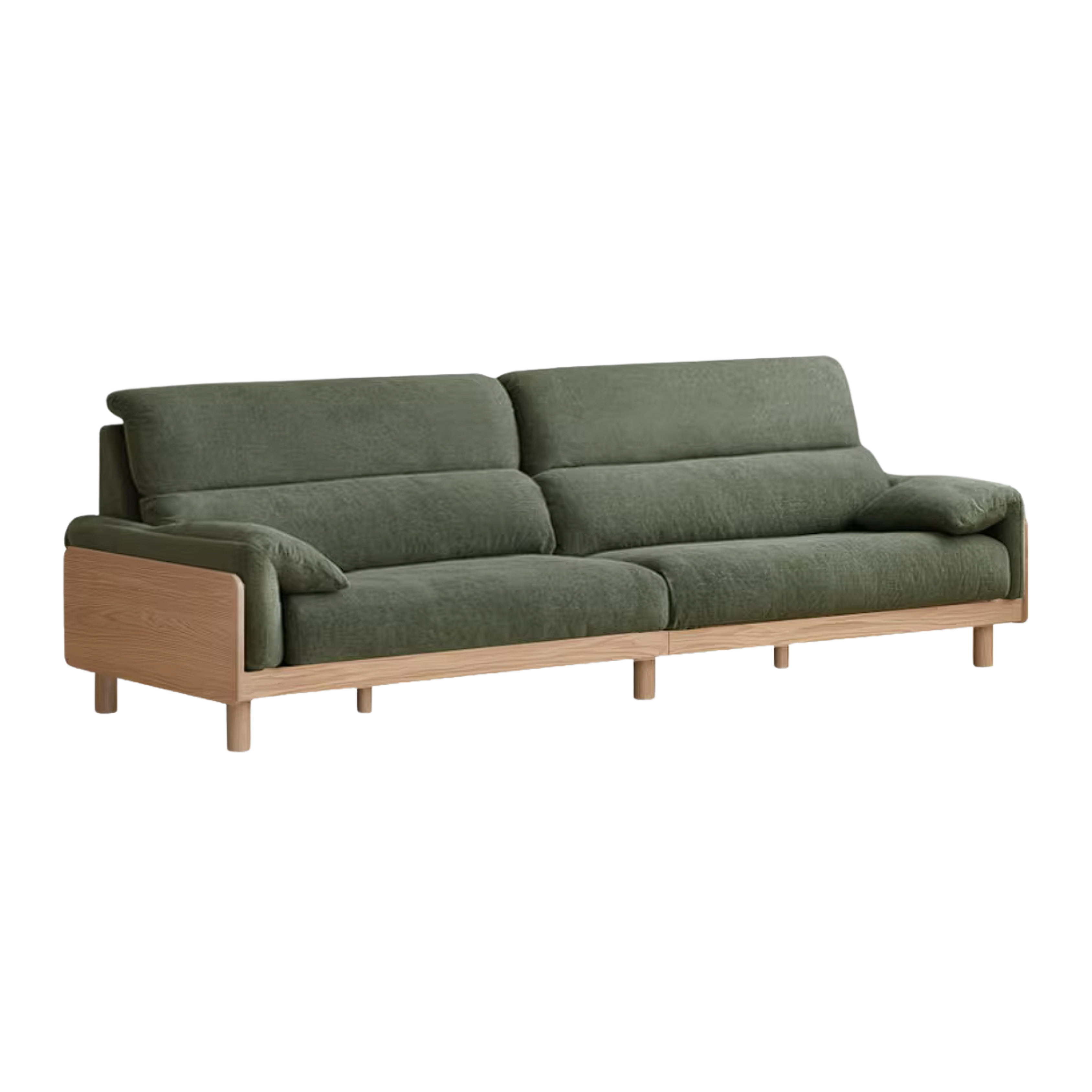 Oak, Ash Solid Wood Linen Sofa with Exposed Wood Base