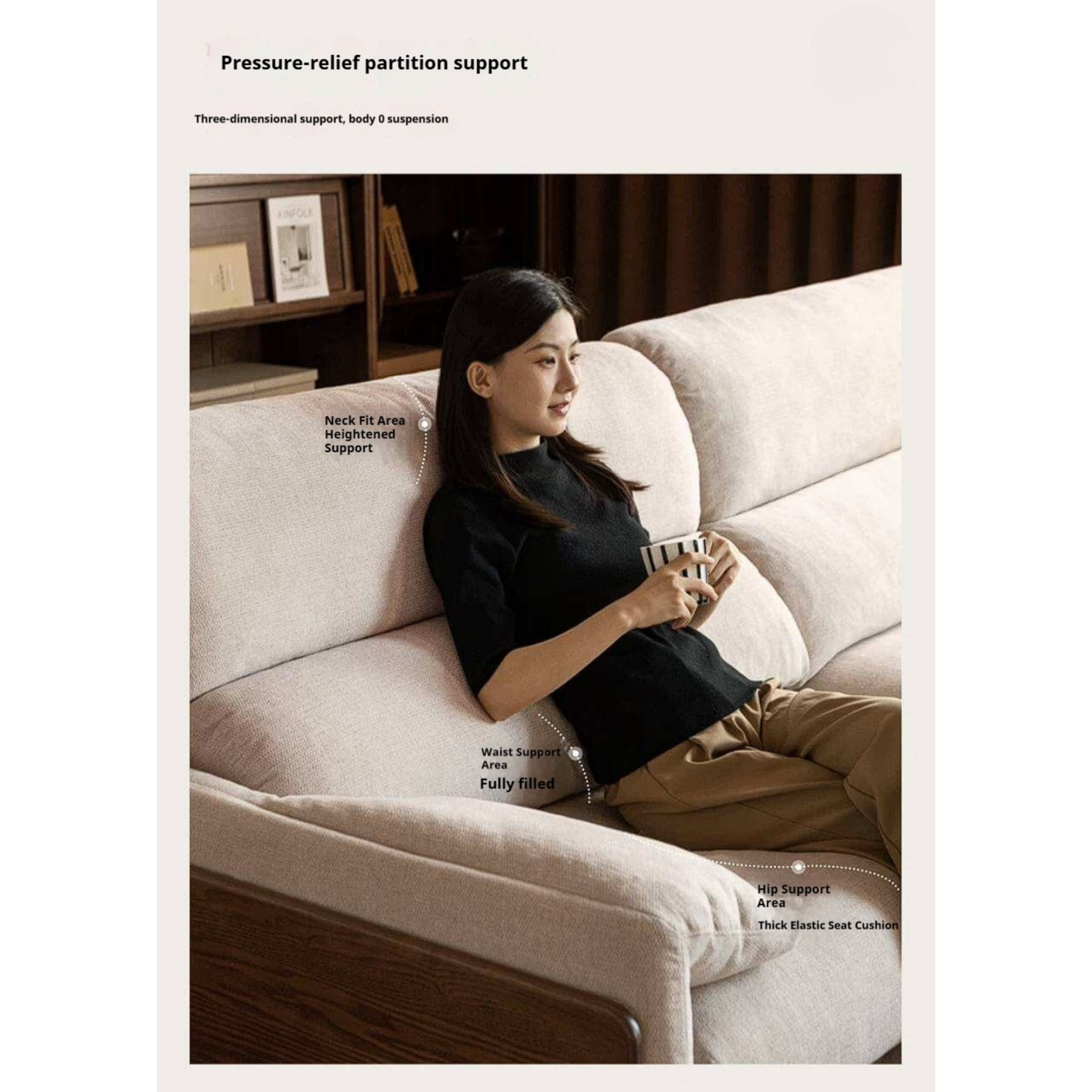 Ash Solid Wood Linen Sofa with Exposed Wood Base