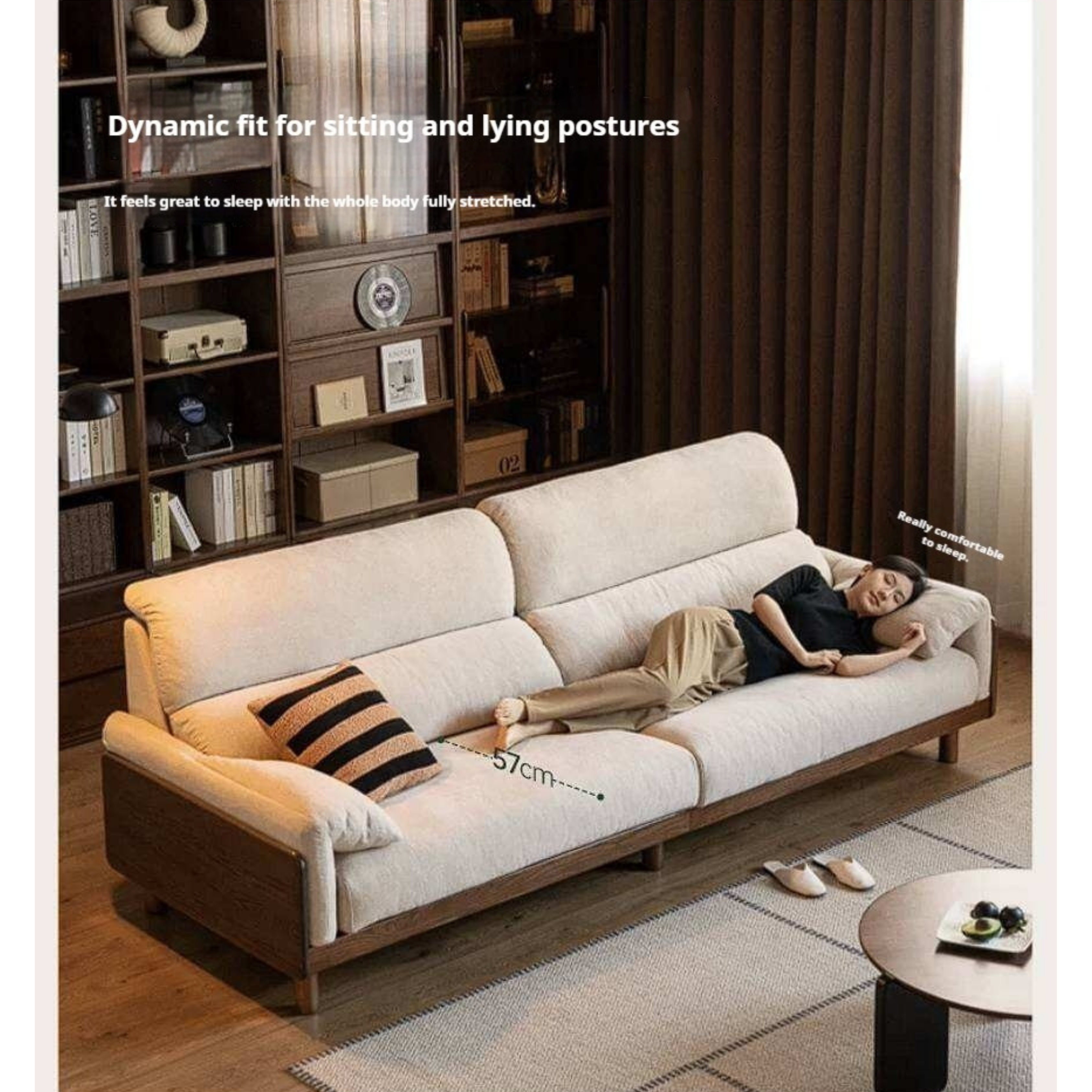 Ash Solid Wood Linen Sofa with Exposed Wood Base