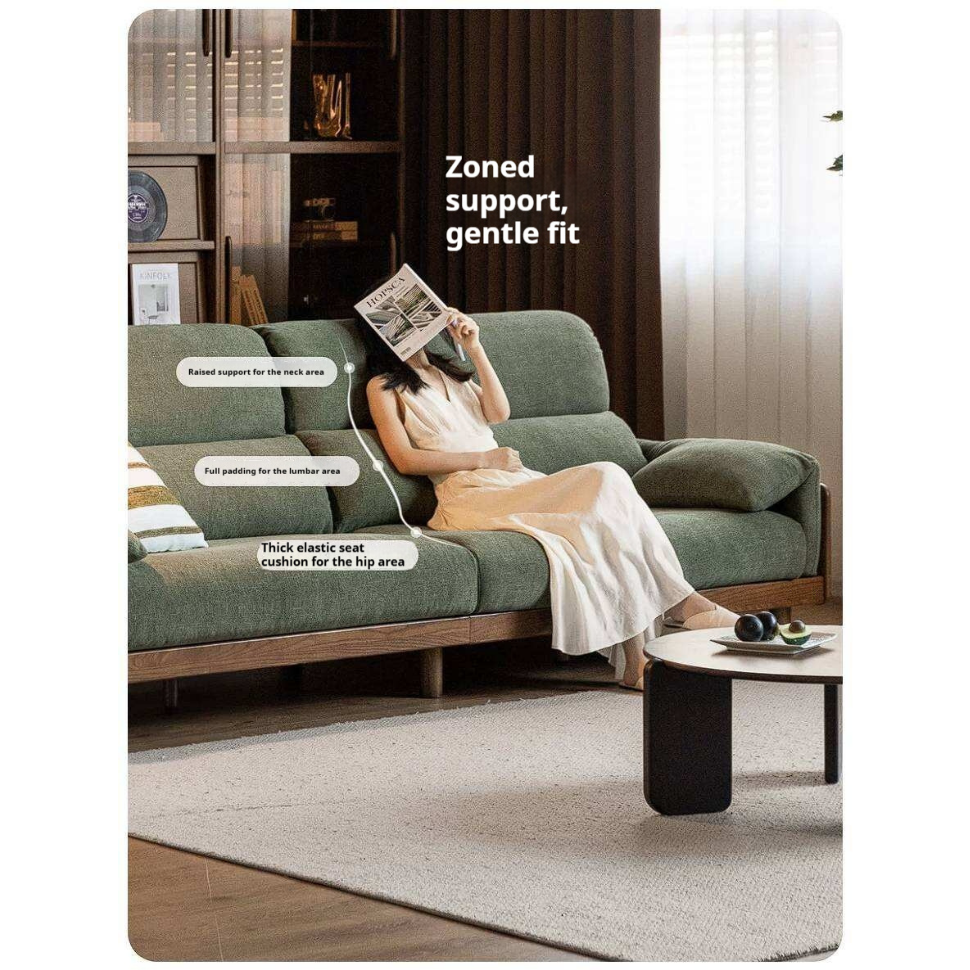 Ash Solid Wood Linen Sofa with Exposed Wood Base