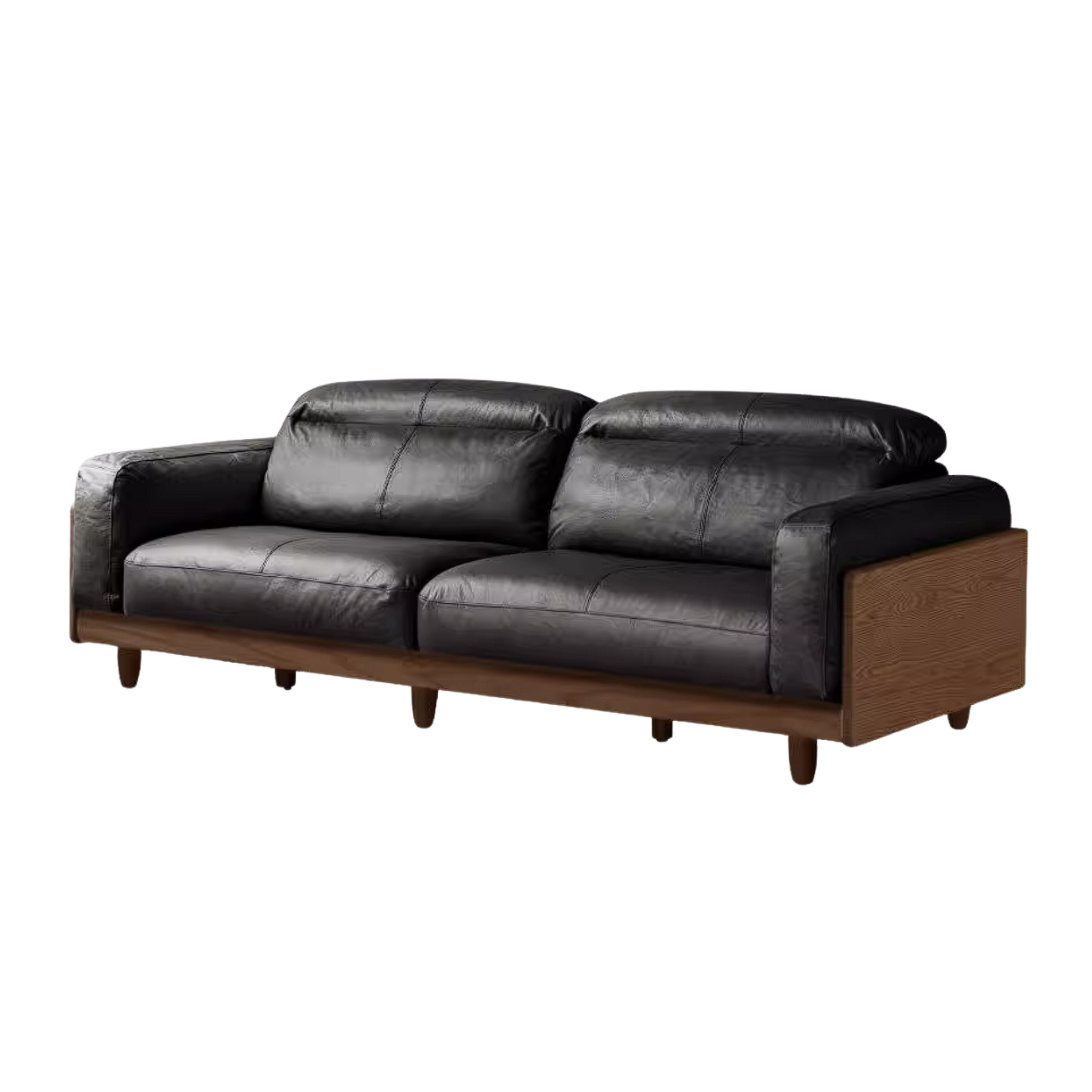 Ash Solid Wood Genuine leather Sofa with Solid Wood Frame and Adjustable Headrest