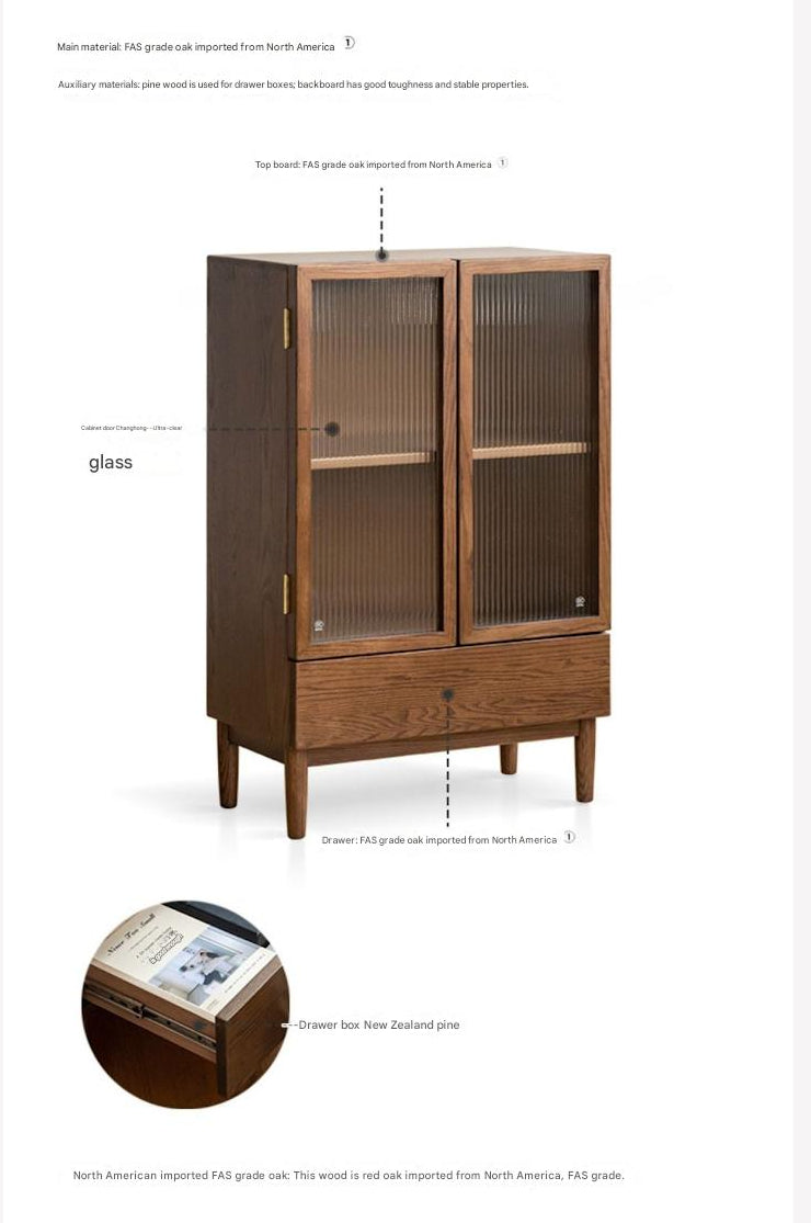 Oak, Solid Rubberwood Modern Side Cabinet.