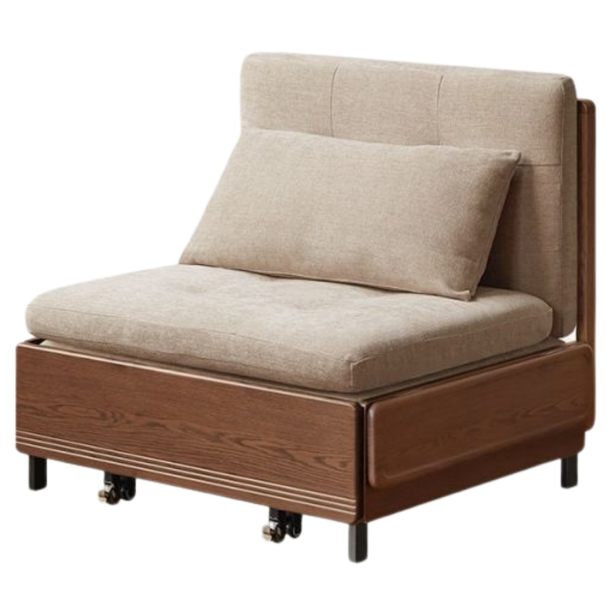 Black Walnut, Oak Solid Wood Sleeper Chair-sofa Bed with Attached Fold-Out Side Tray