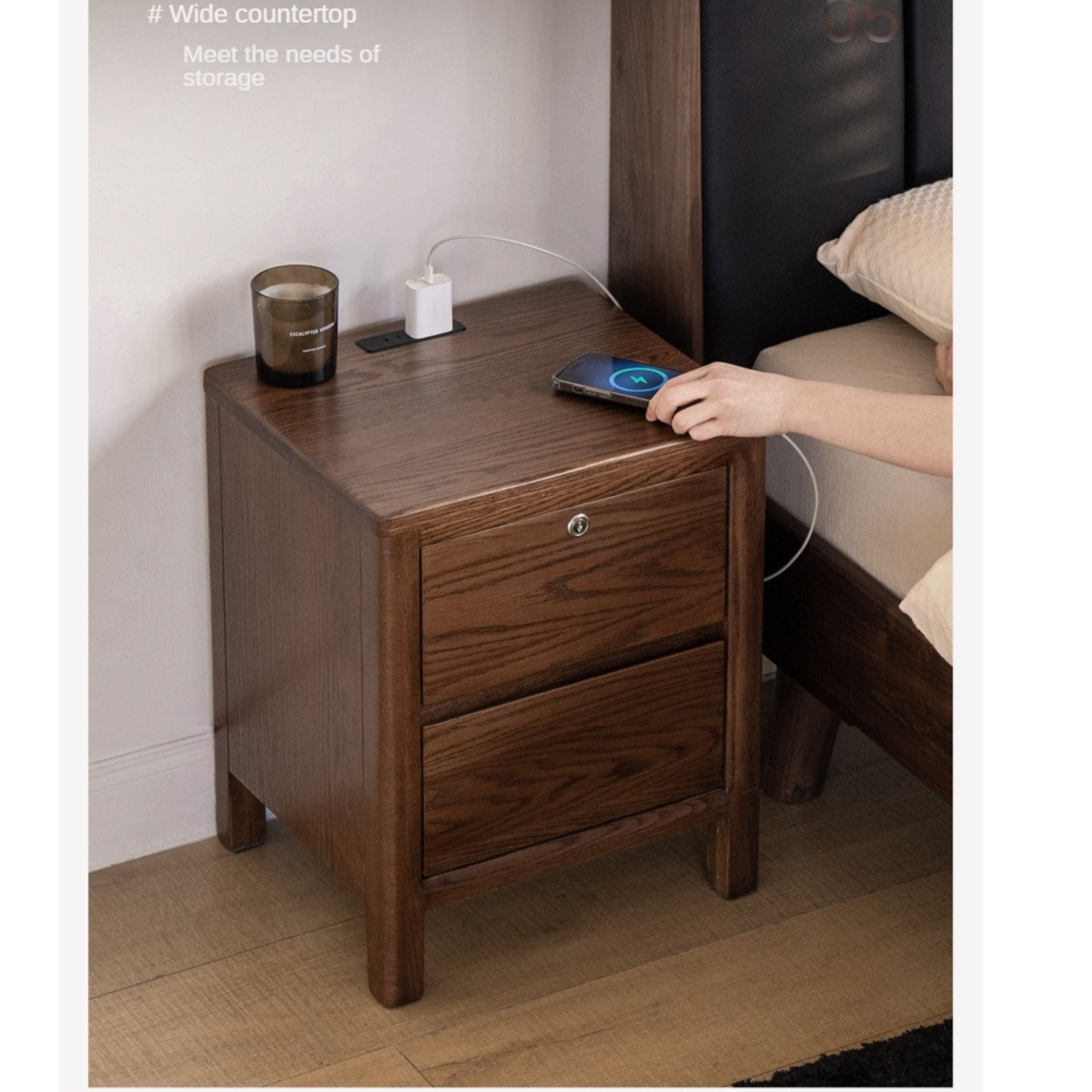 Oak Full Solid Wood Bedside Cabinet