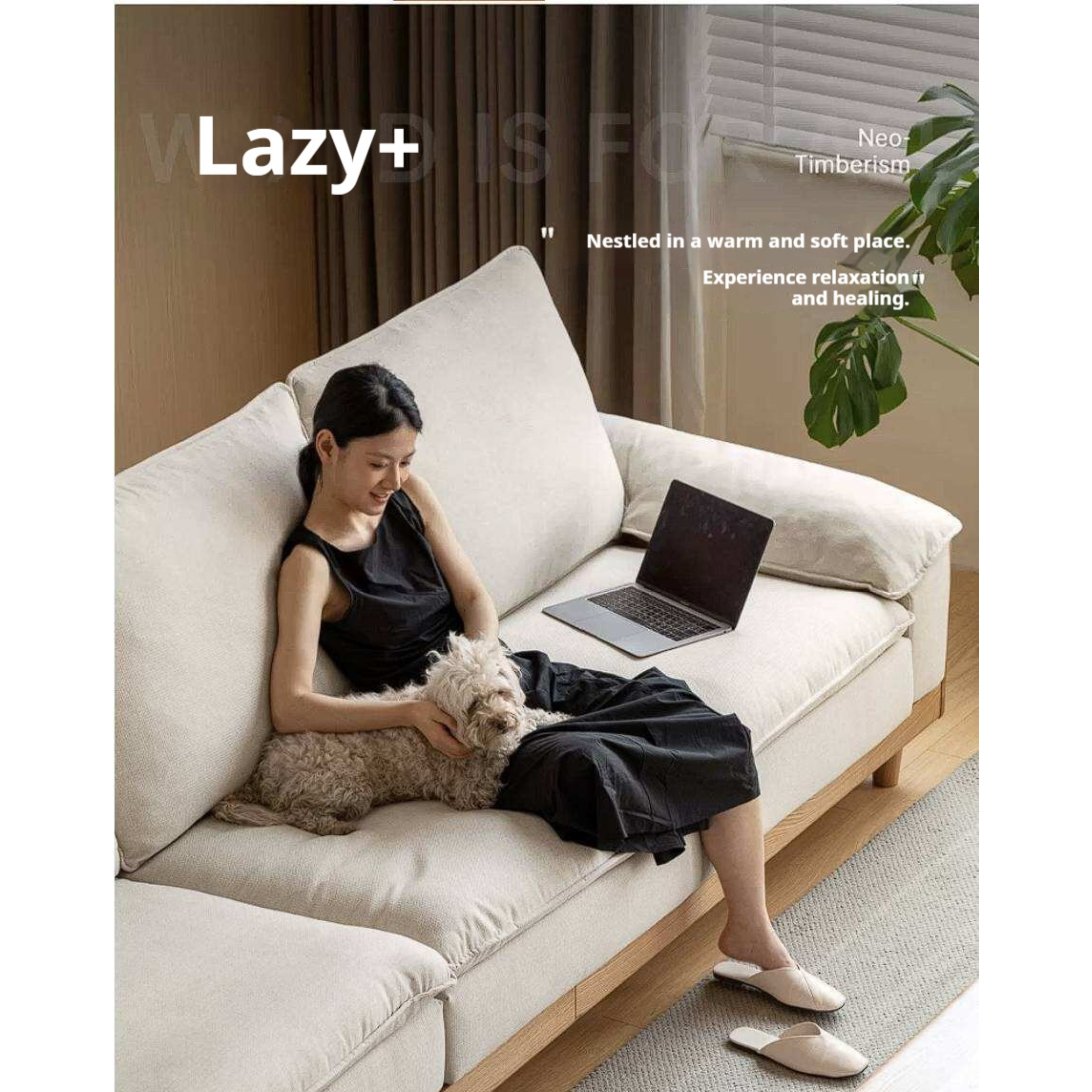 Red Oak, White Oak, Ash Solid Wood Linen Track Arm Sofa