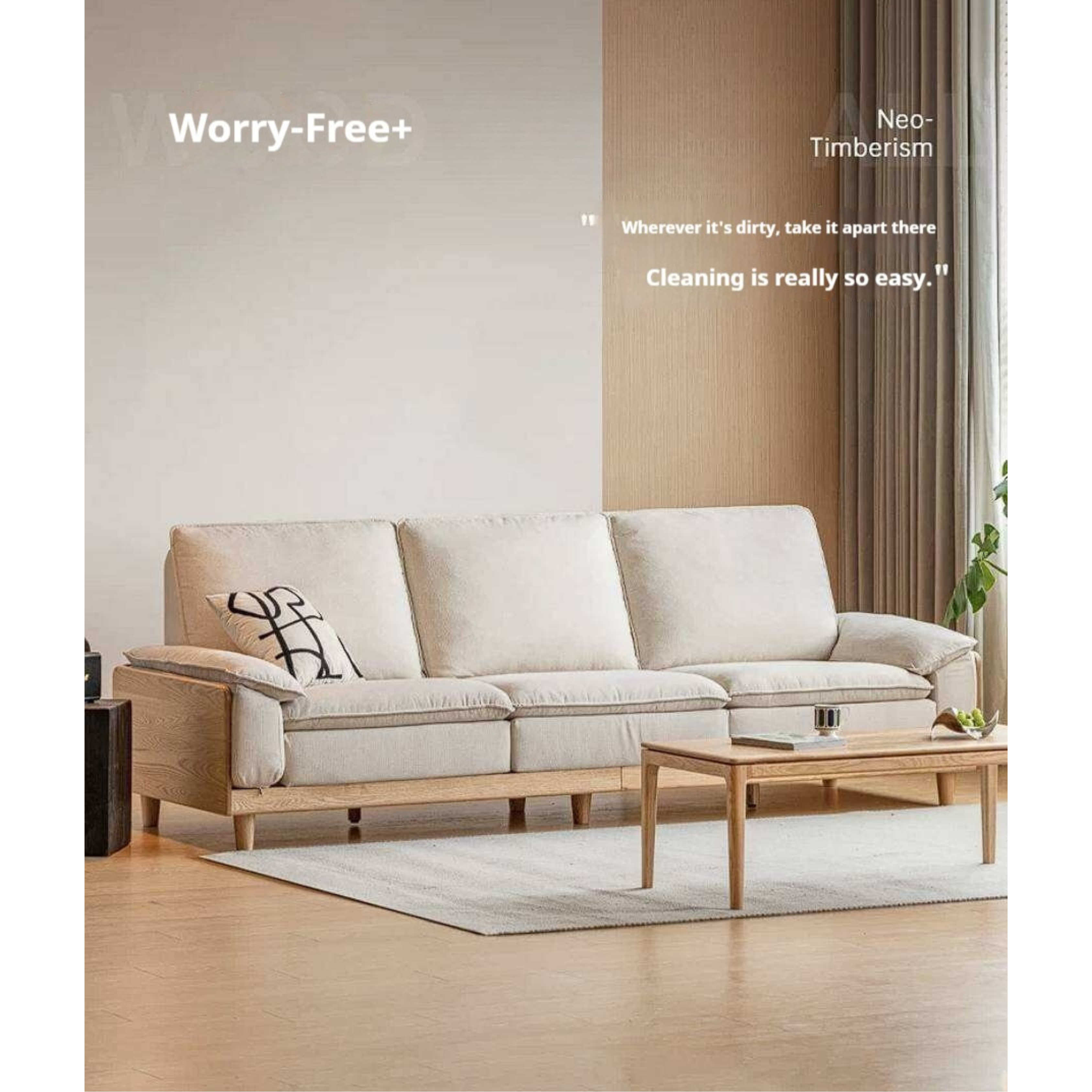 Red Oak, White Oak, Ash Solid Wood Linen Track Arm Sofa