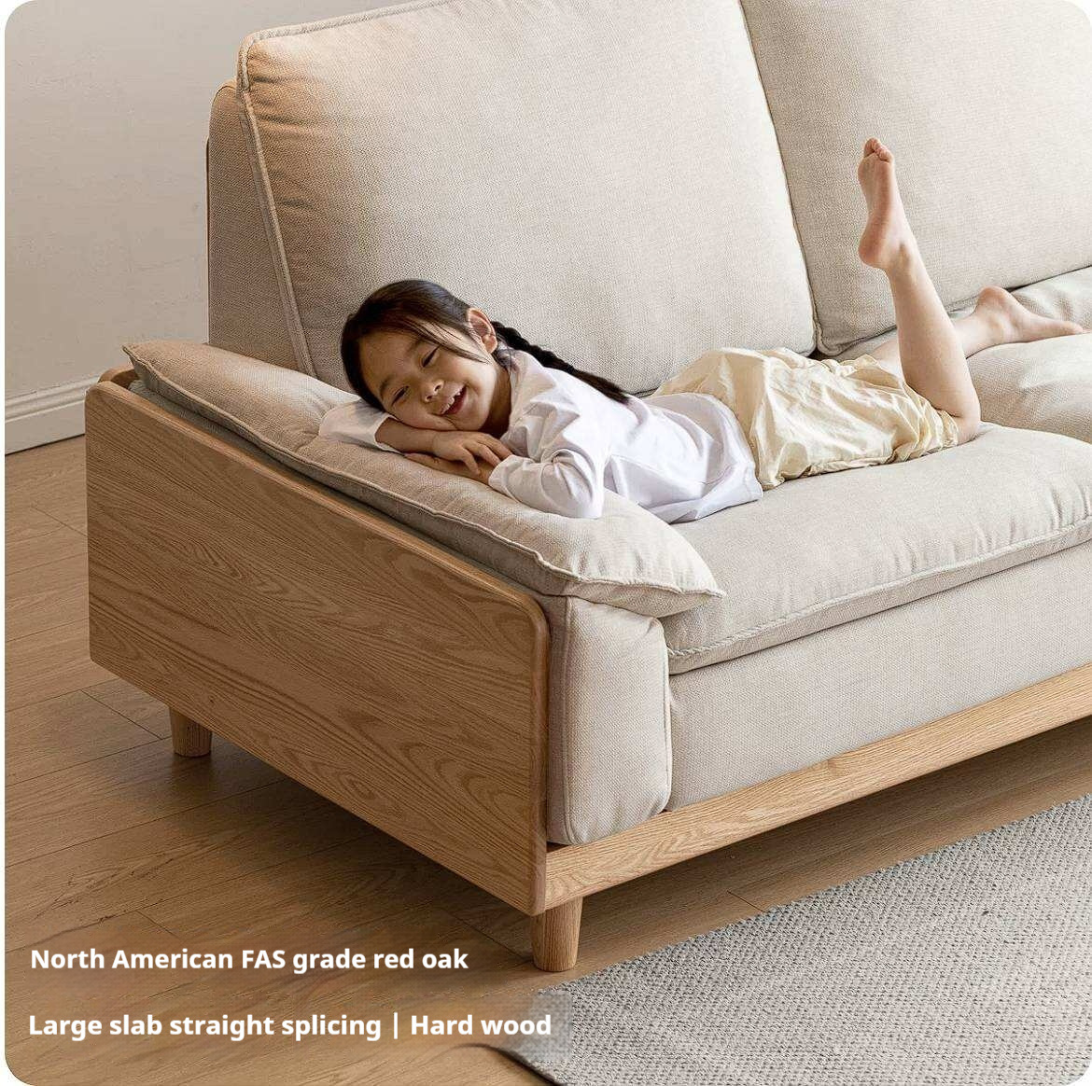 Red Oak, White Oak, Ash Solid Wood Linen Track Arm Sofa