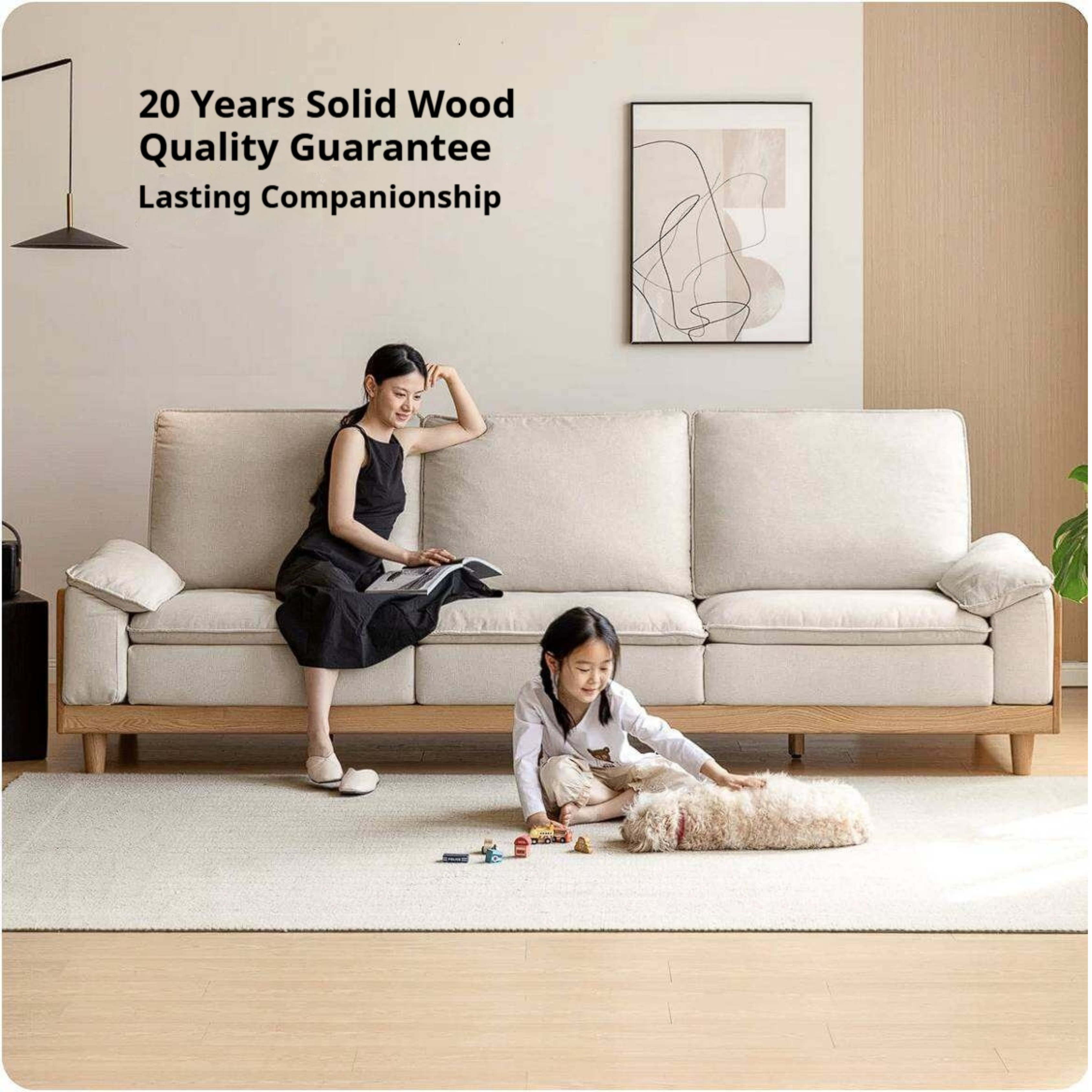 Red Oak, White Oak, Ash Solid Wood Linen Track Arm Sofa