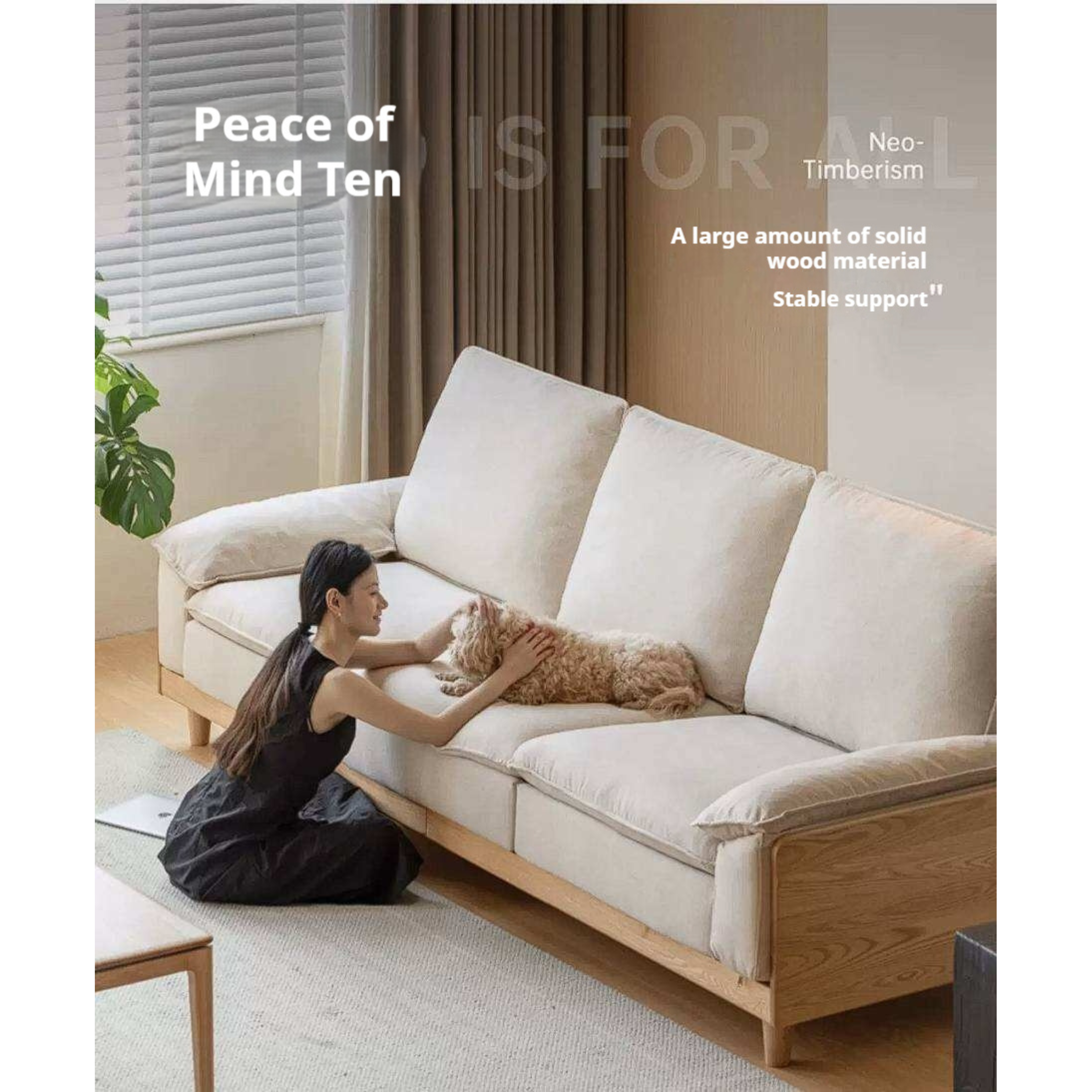 Red Oak, White Oak, Ash Solid Wood Linen Track Arm Sofa