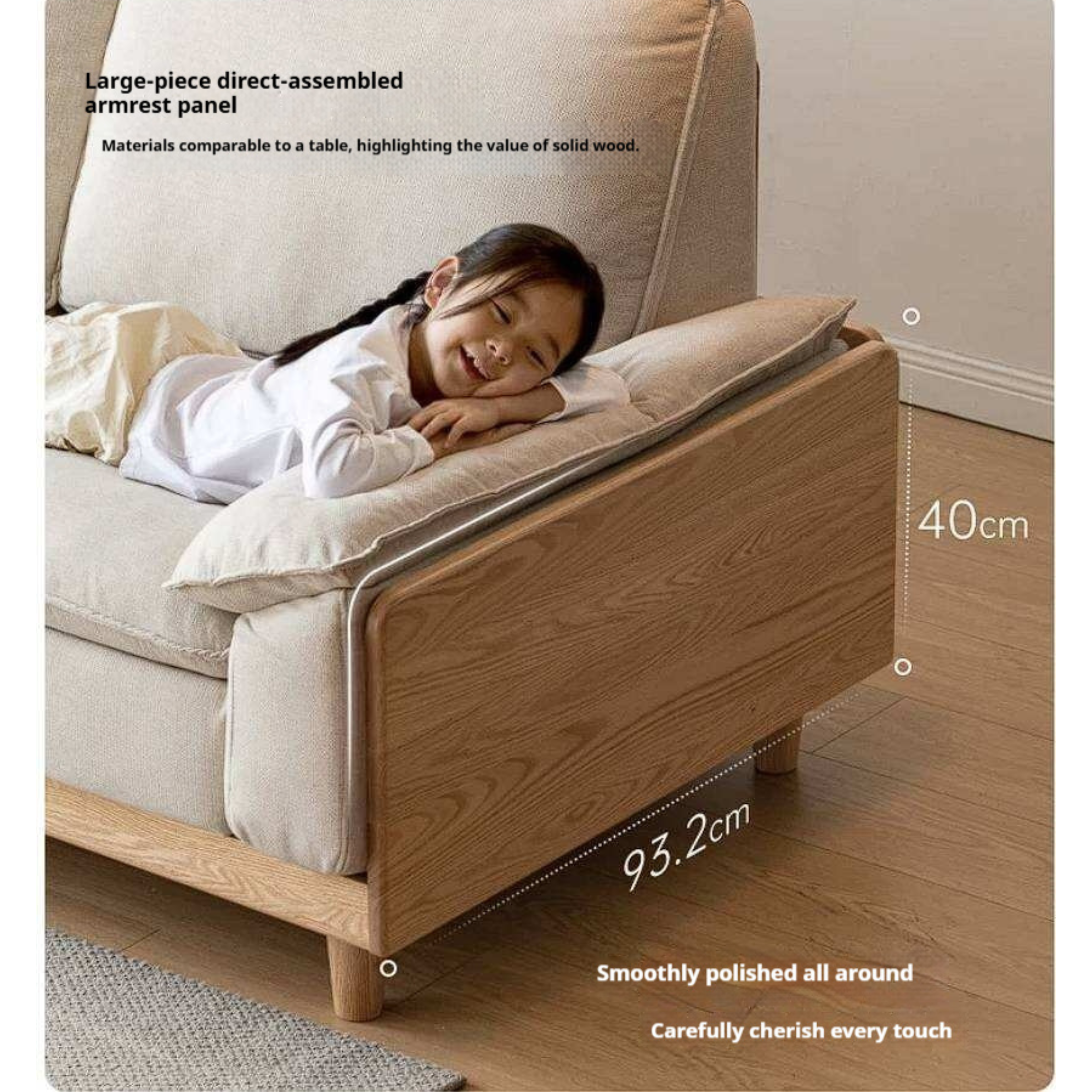 Red Oak, White Oak, Ash Solid Wood Linen Track Arm Sofa