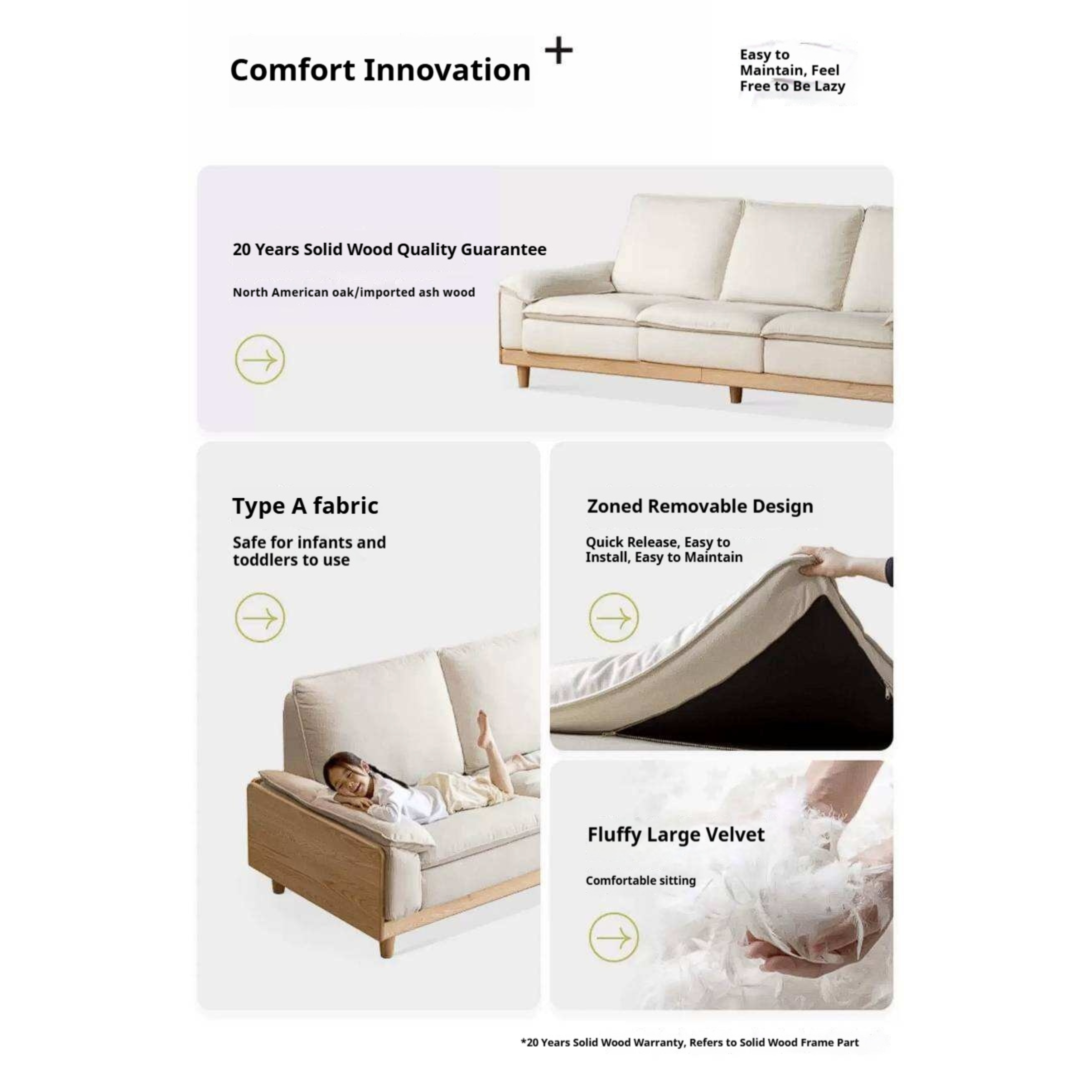 Red Oak, White Oak, Ash Solid Wood Linen Track Arm Sofa