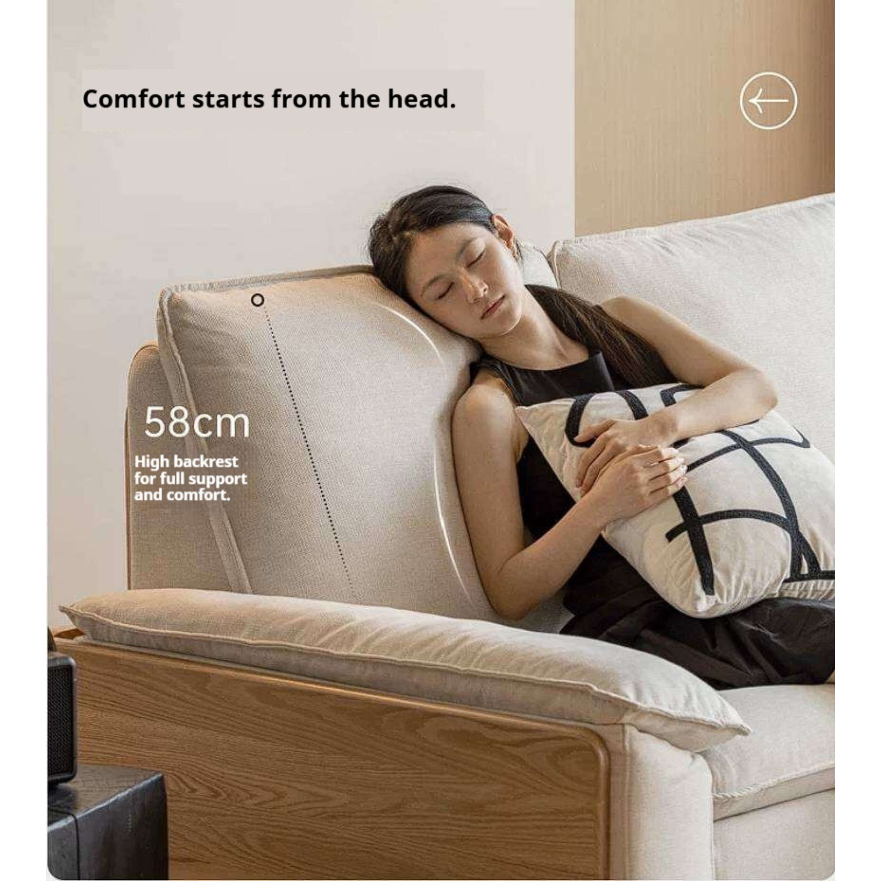 Red Oak, White Oak, Ash Solid Wood Linen Track Arm Sofa