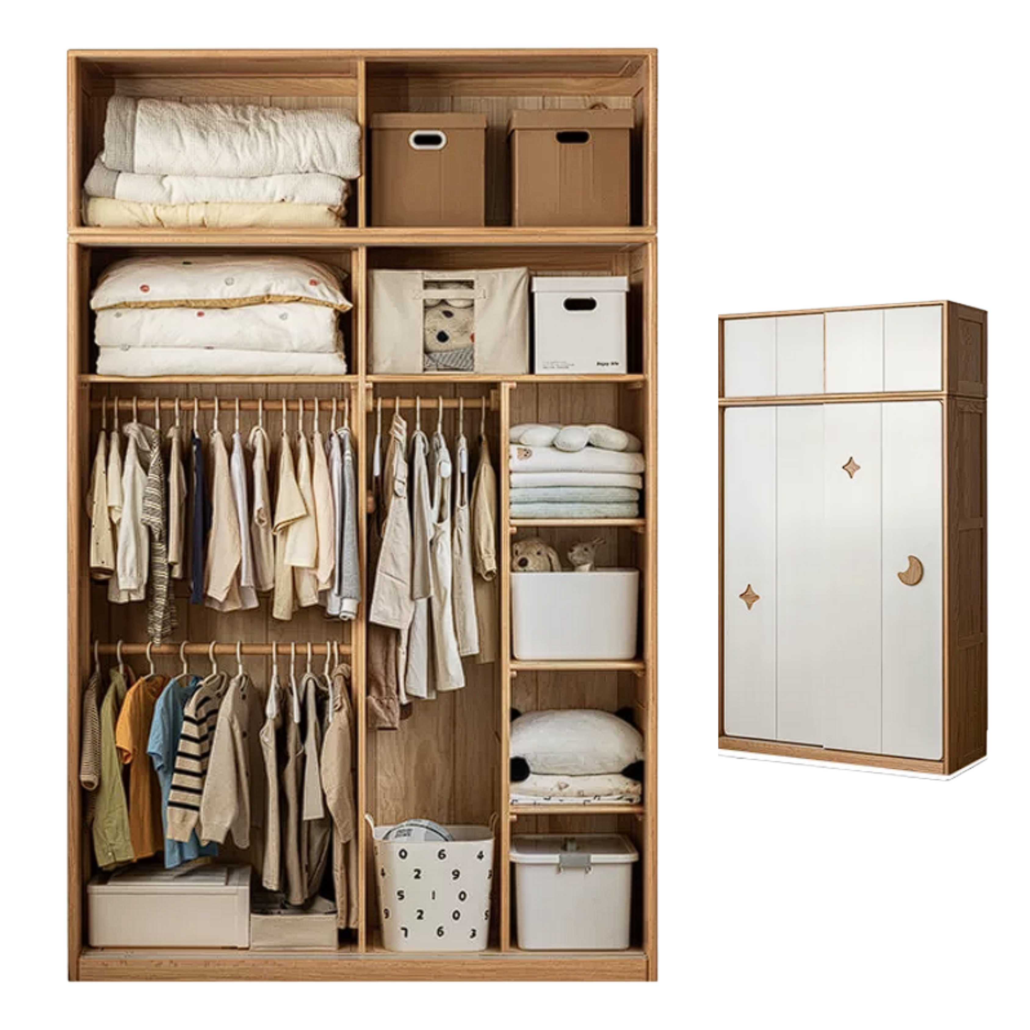 Oak Solid Wood Kids Sliding Door Wardrobe