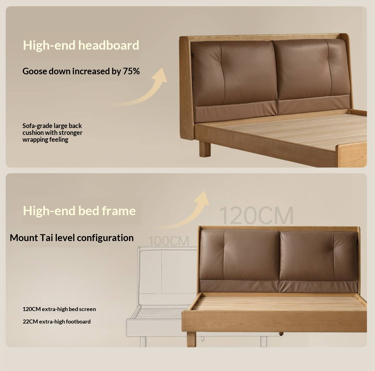 Ash Solid Wood Upholstered Floating Platform Bed with LED Lights