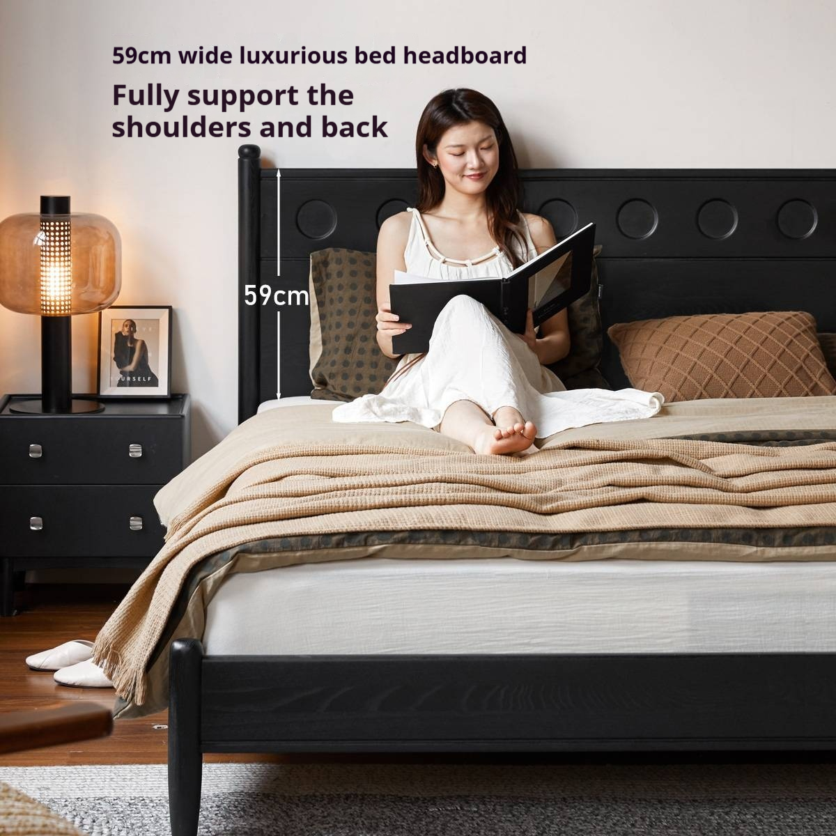 Ash Solid Wood Bed Vintage Style