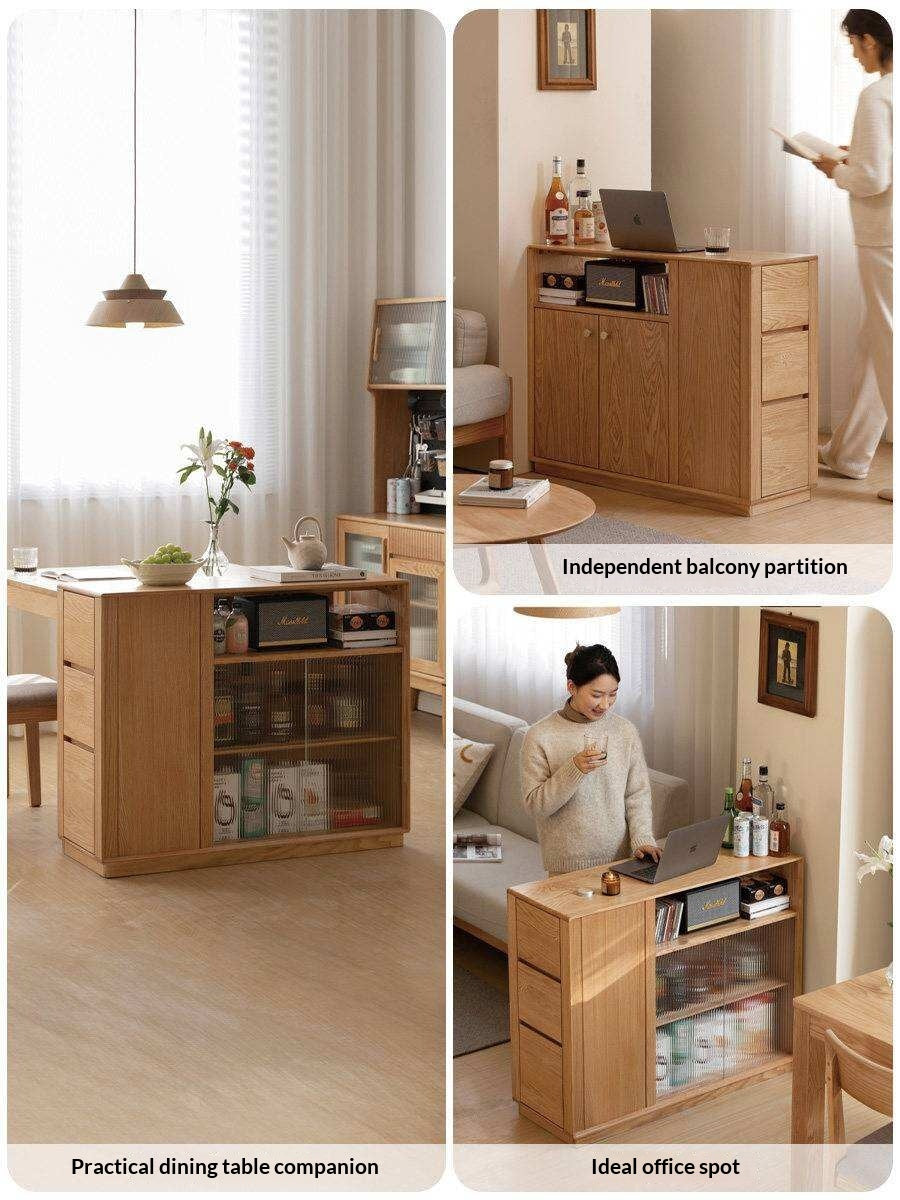 Oak Solid Wood, Solid RubberWood Nordic Modern Sideboard