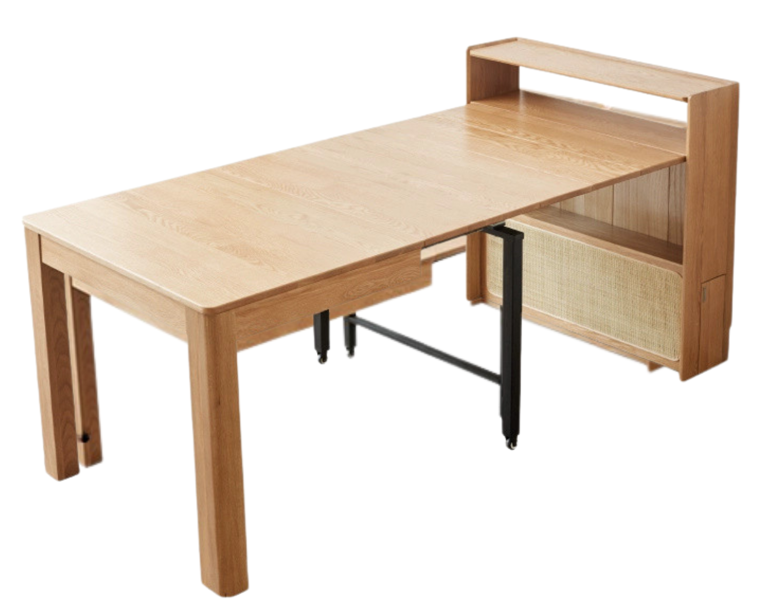 Oak Solid Wood Telescopic Dining Table Sideboard Integrated