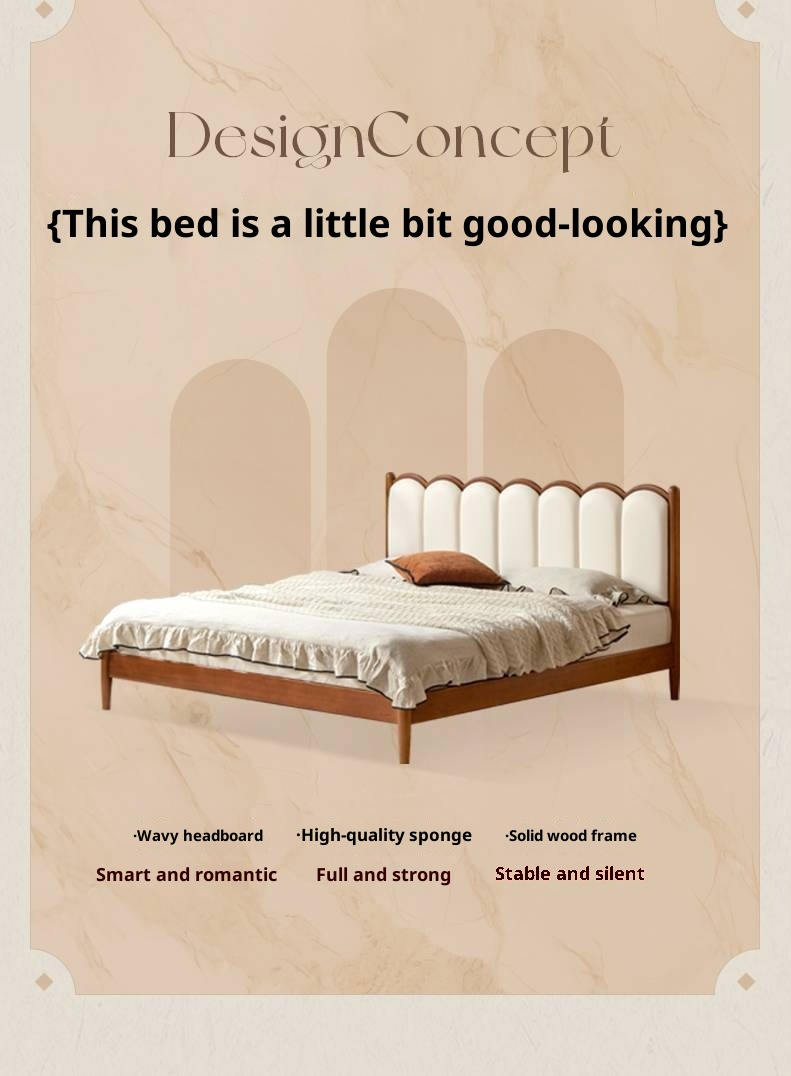 Poplar Solid Wood Bed, French Retro Style Piano Key Bed