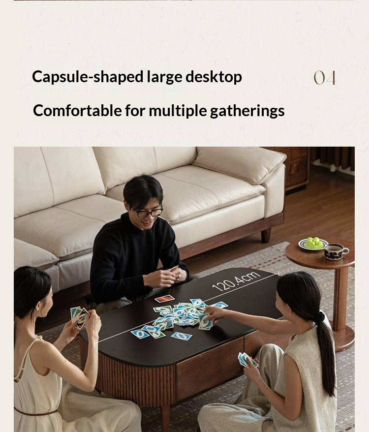 Oak Solid Wood Coffee Table with Rock Plate Surface