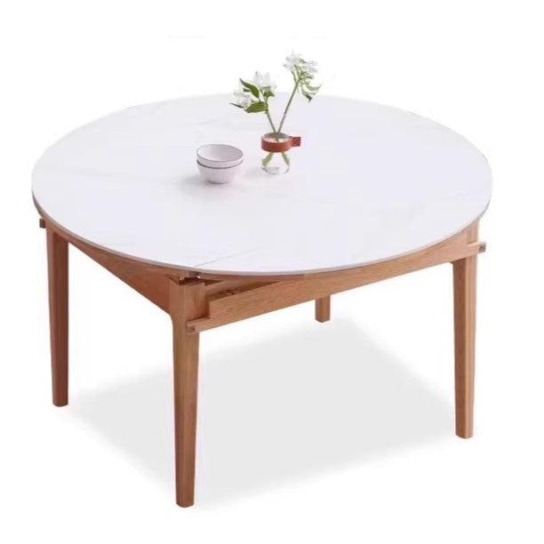 Oak Solid Wood Folding Round Retractable Dining Table