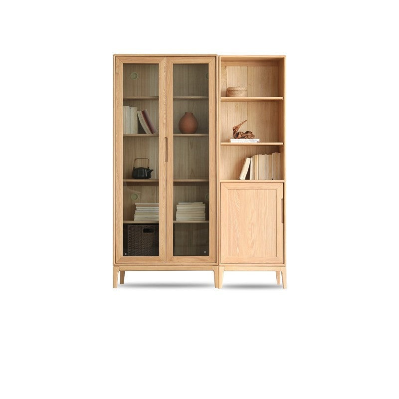 Ash solid wood floor-standing bookcase whole wall free combination bookshelf<