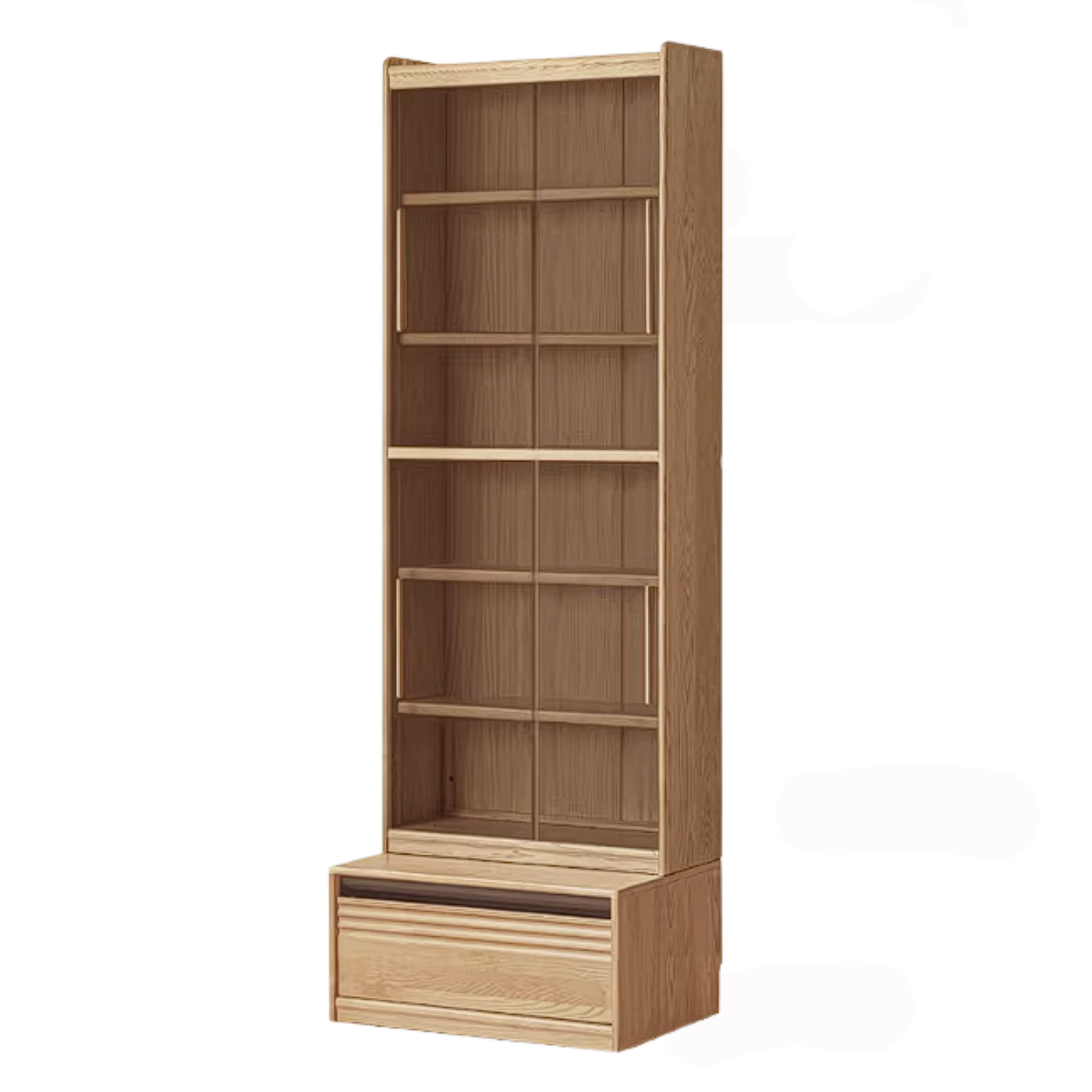 Ash Solid Wood Bookshelf with Wall Mounted Display Cabinet Design