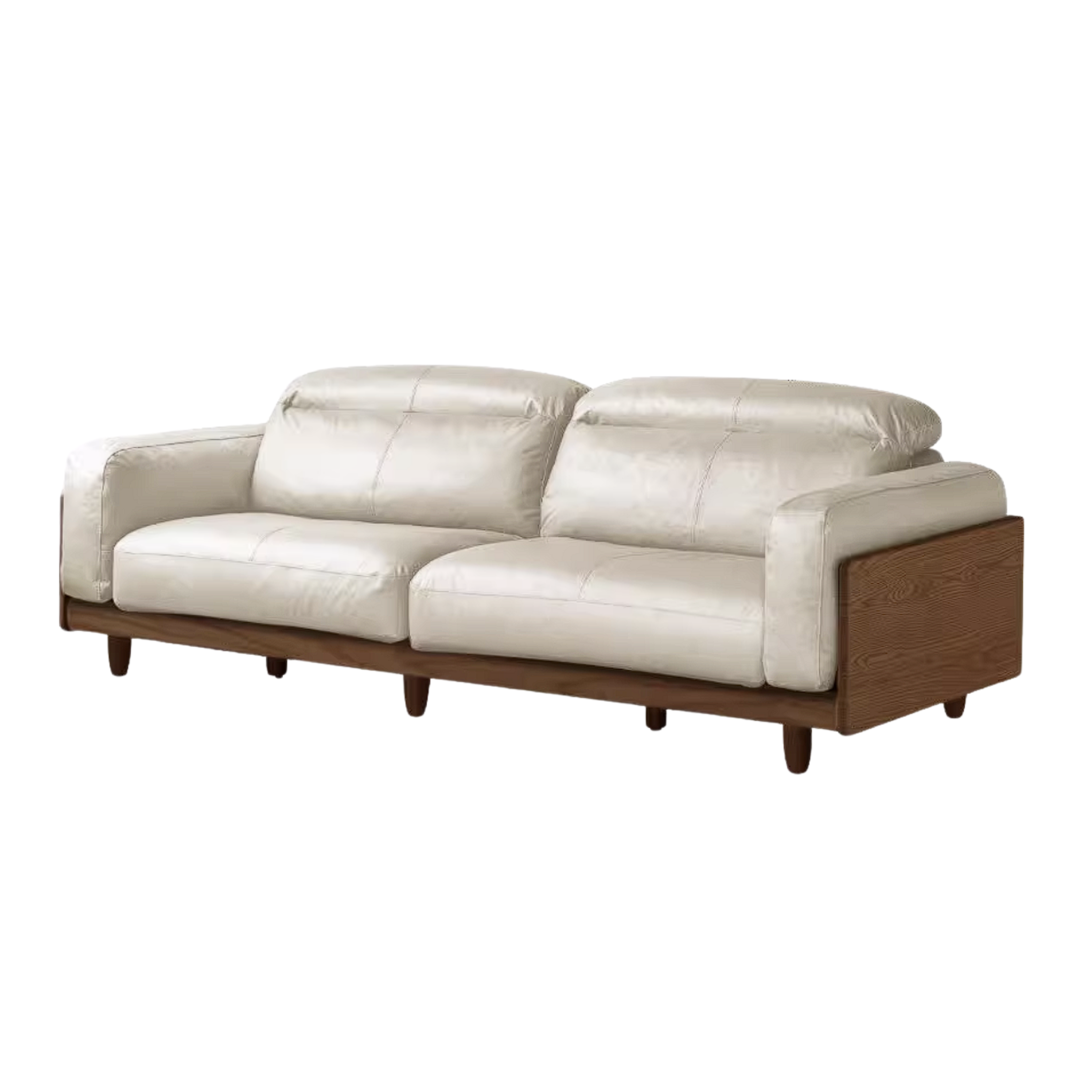 Ash Solid Wood Genuine leather Sofa with Solid Wood Frame and Adjustable Headrest