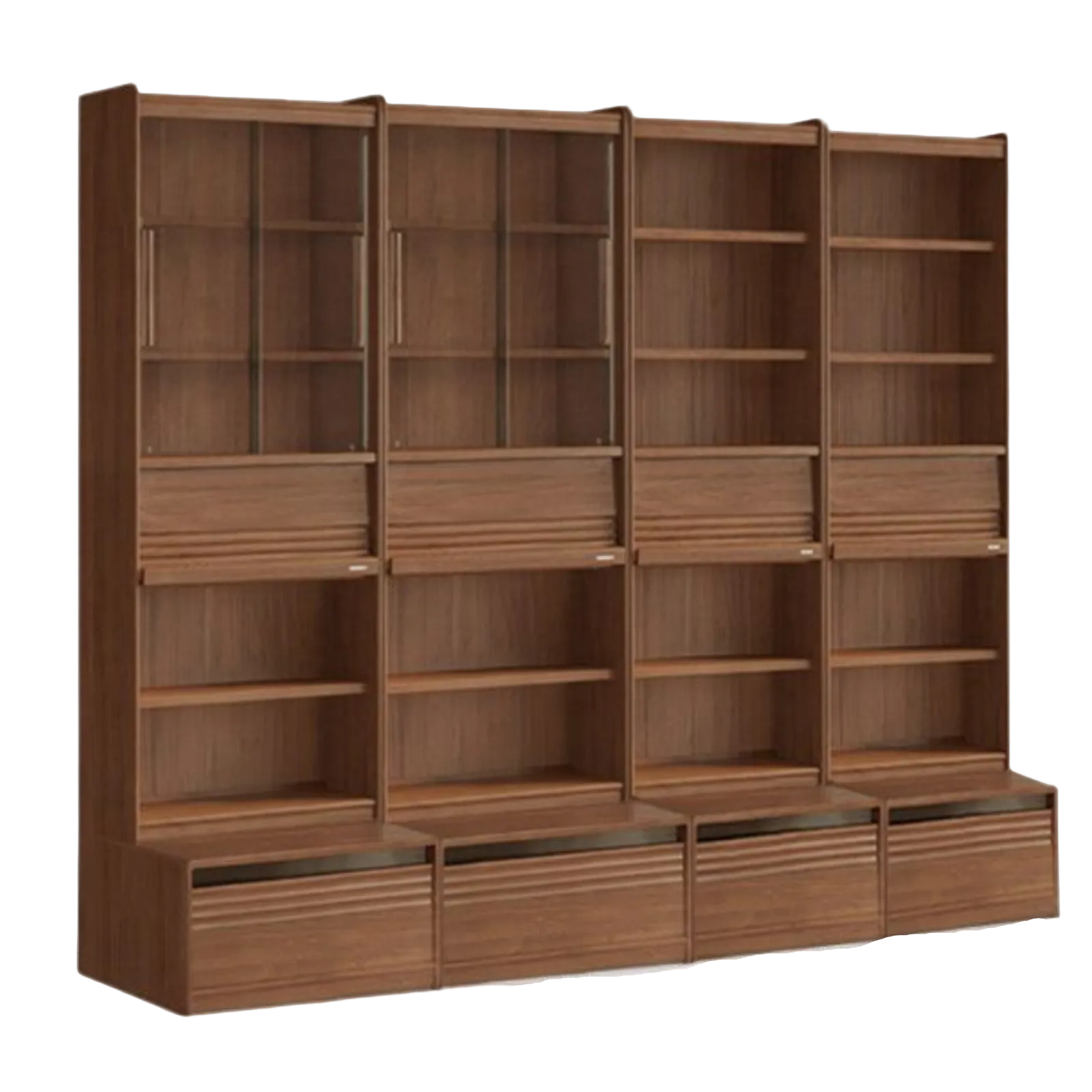 Black Walnut Solid Wood Integrated Wall Bookcase with Floor Display