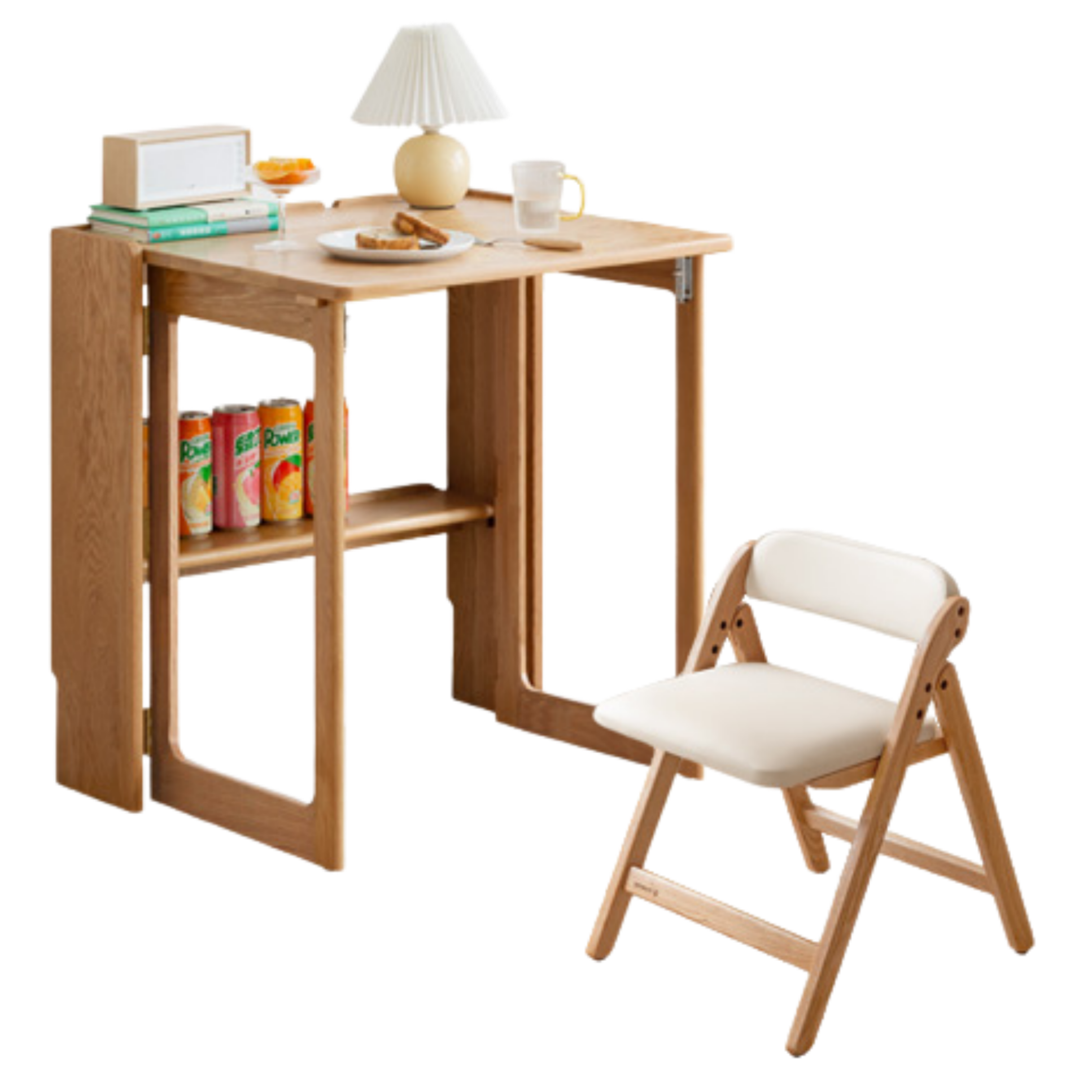 Solid Rubberwood, Oak Solid Wood Nordic Modern Dining Folding Table
